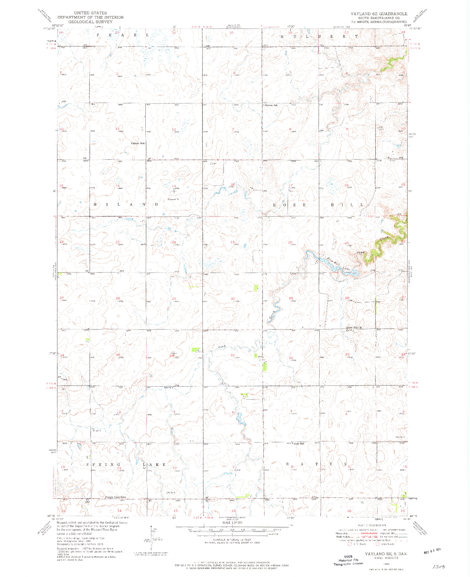 USGS 1:24000-SCALE QUADRANGLE FOR VAYLAND SE, SD 1949