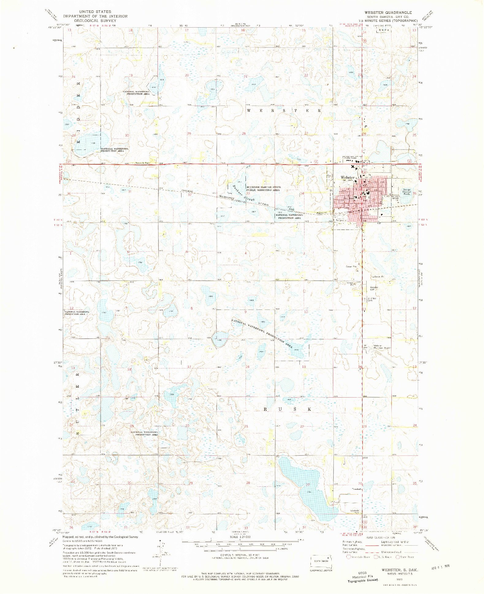 USGS 1:24000-SCALE QUADRANGLE FOR WEBSTER, SD 1973