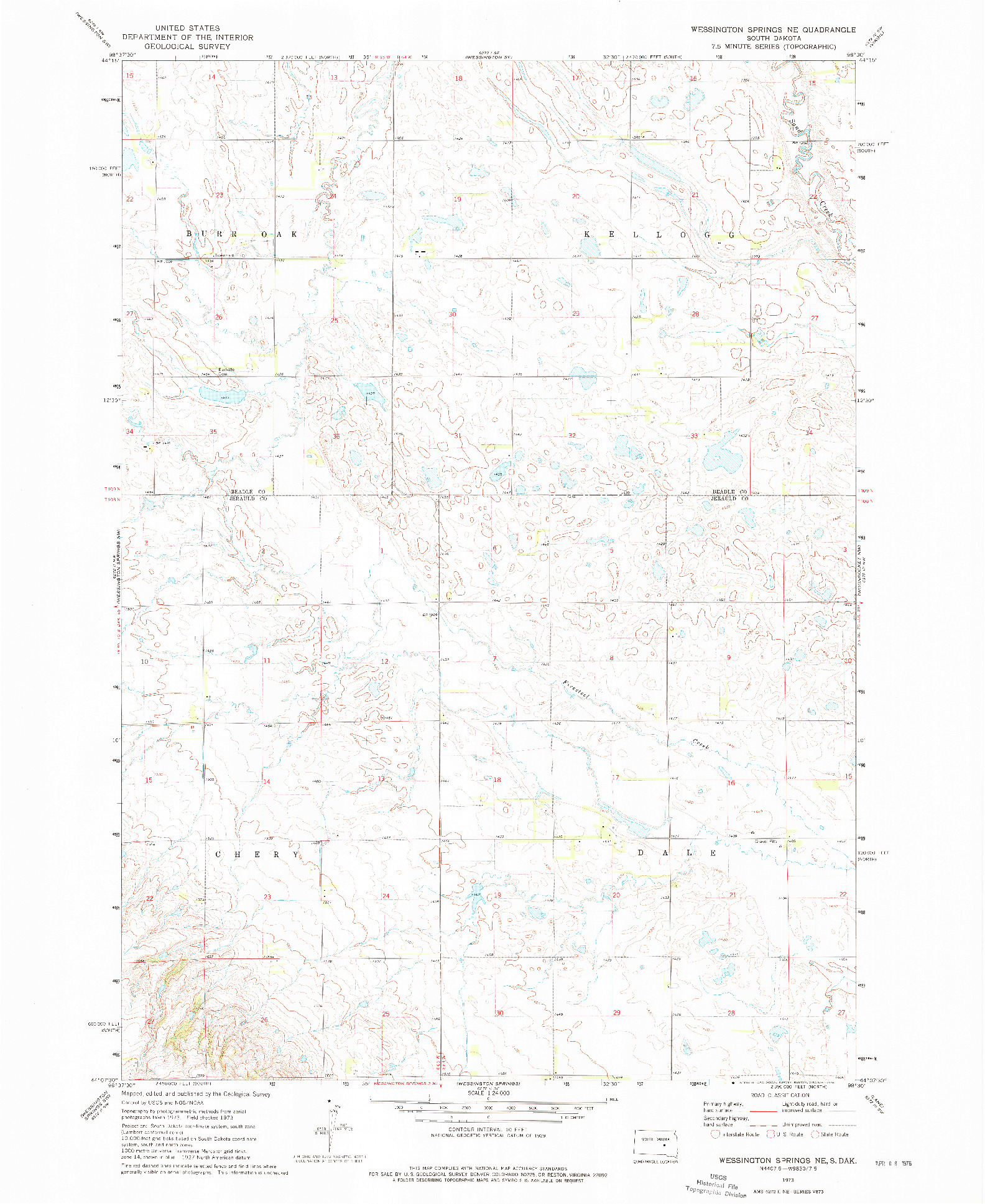 USGS 1:24000-SCALE QUADRANGLE FOR WESSINGTON SPRINGS NE, SD 1973