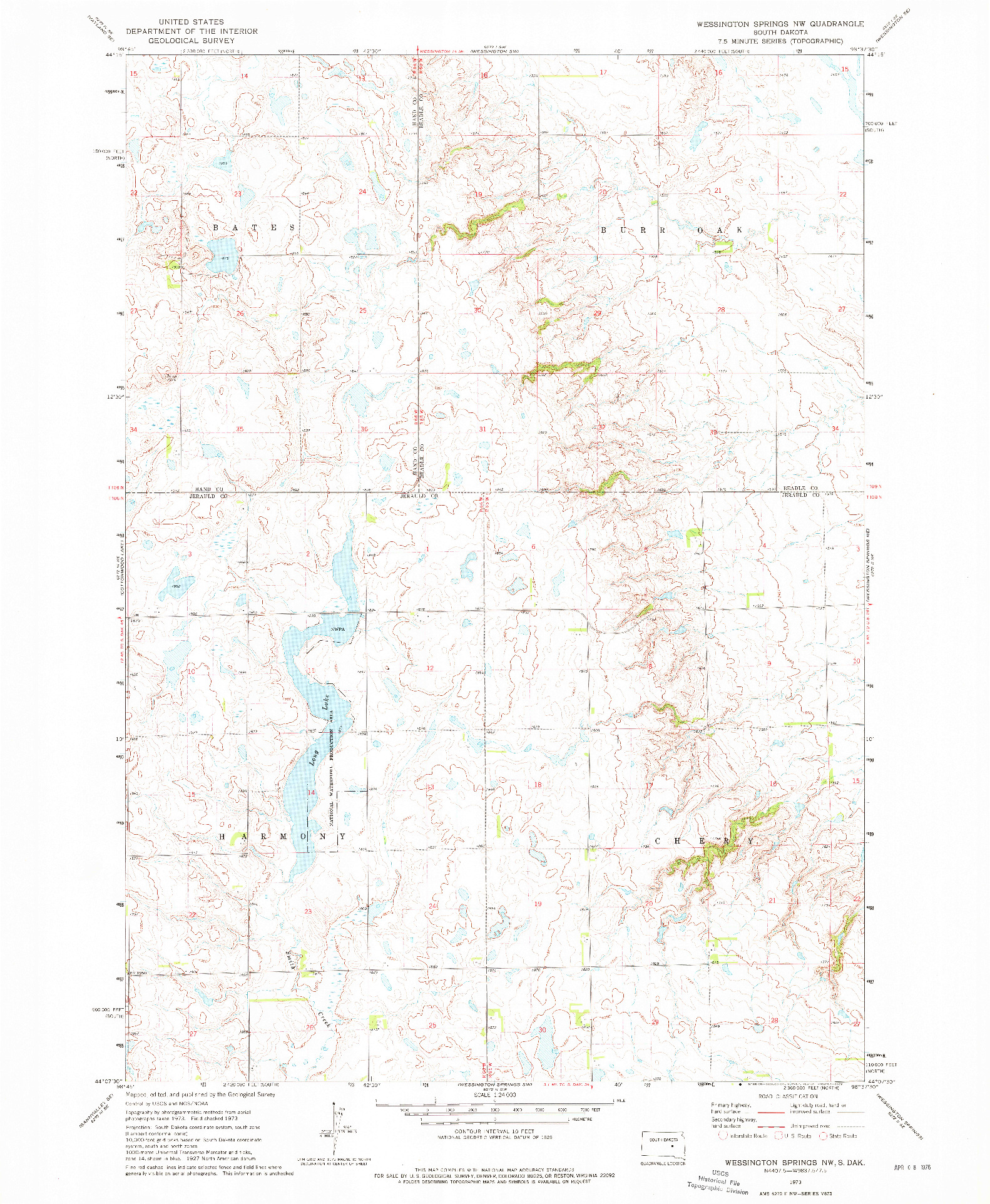 USGS 1:24000-SCALE QUADRANGLE FOR WESSINGTON SPRINGS NW, SD 1973