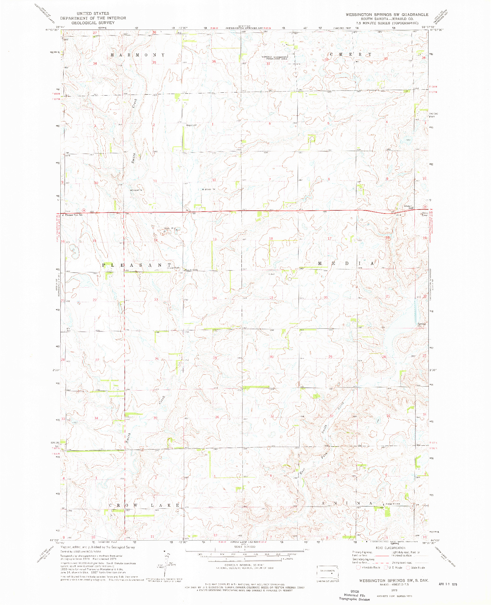 USGS 1:24000-SCALE QUADRANGLE FOR WESSINGTON SPRINGS SW, SD 1973