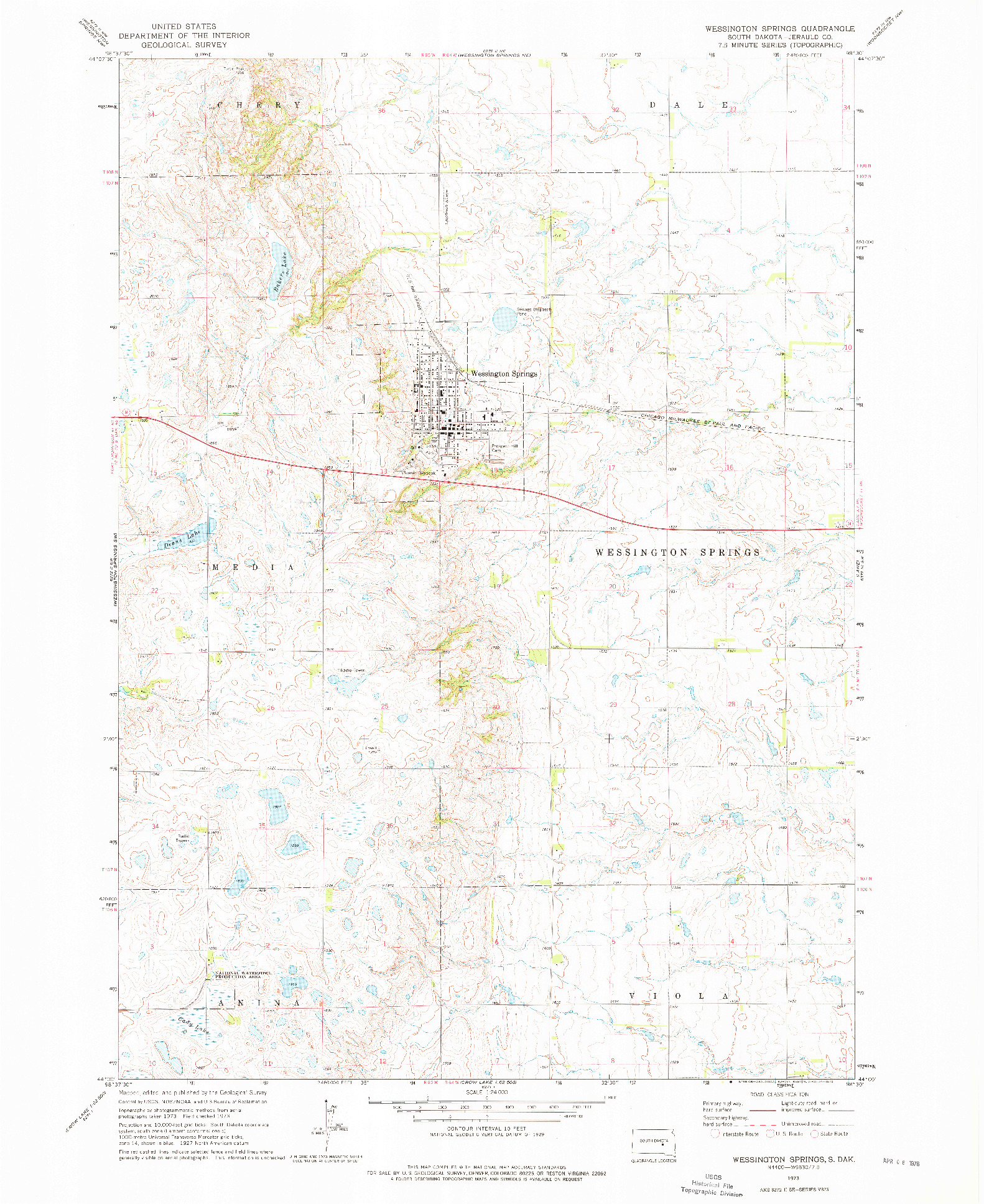 USGS 1:24000-SCALE QUADRANGLE FOR WESSINGTON SPRINGS, SD 1973
