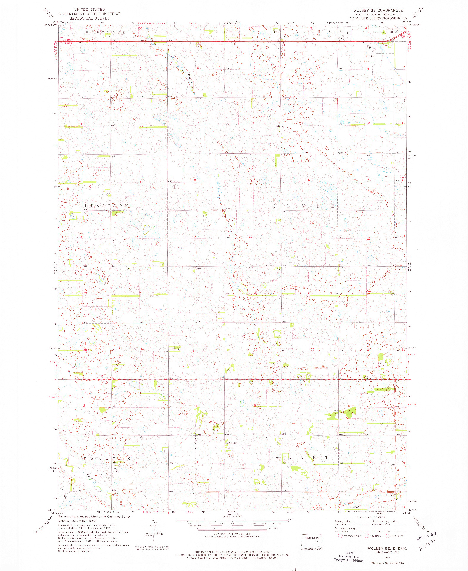 USGS 1:24000-SCALE QUADRANGLE FOR WOLSEY SE, SD 1973