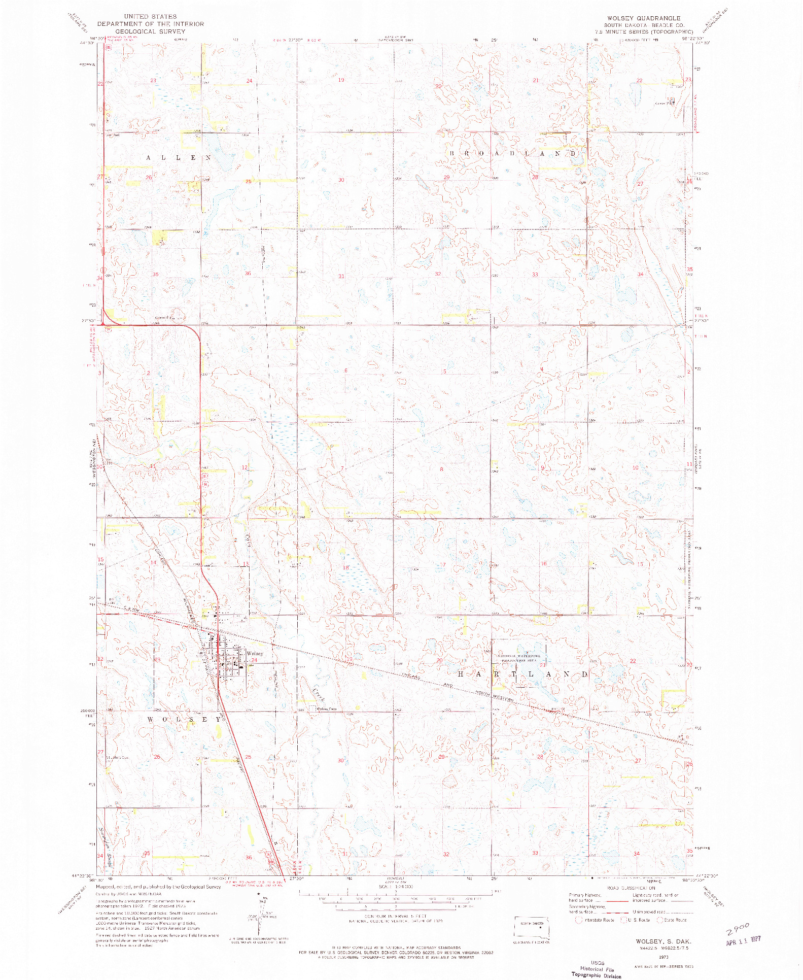 USGS 1:24000-SCALE QUADRANGLE FOR WOLSEY, SD 1973