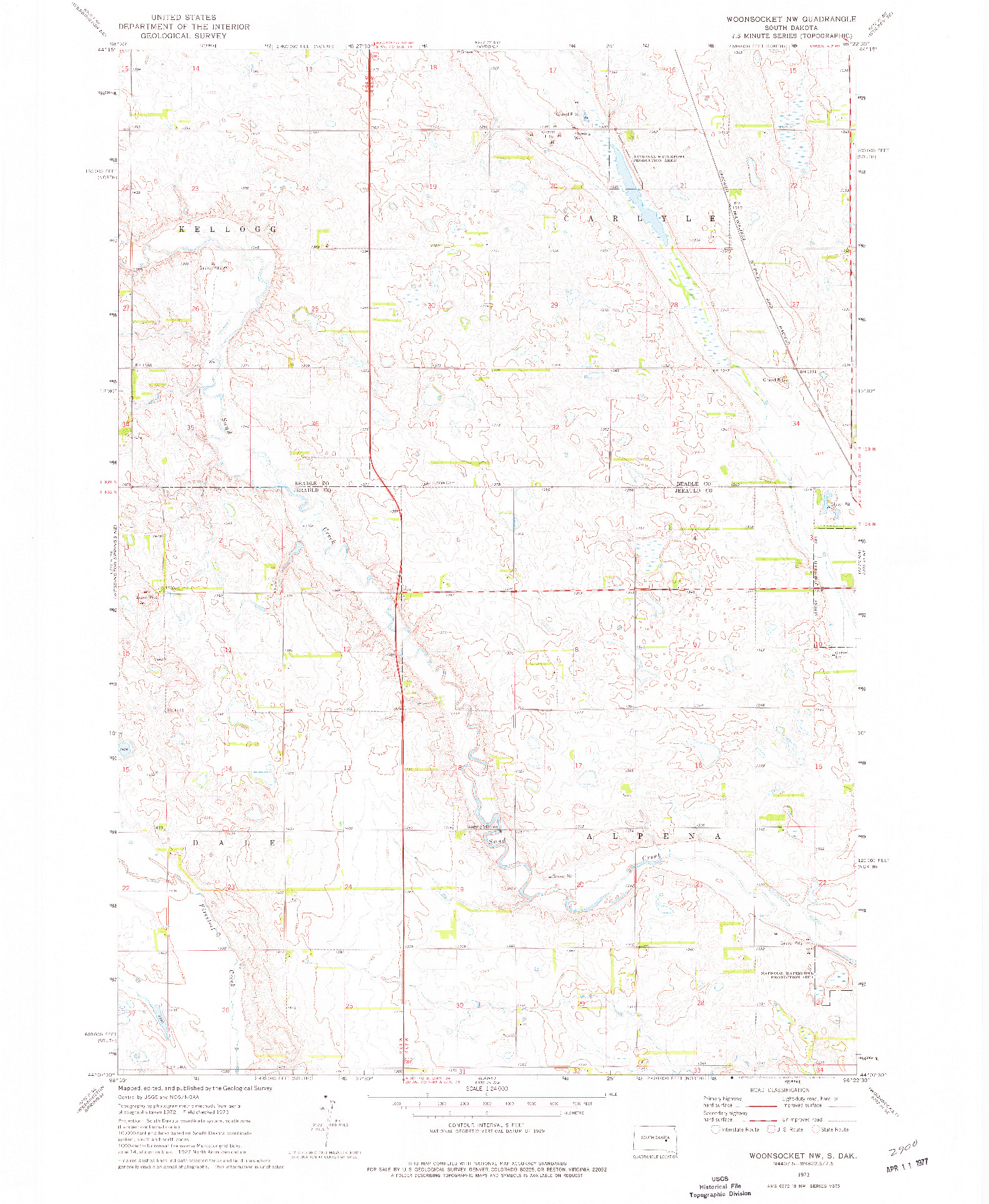 USGS 1:24000-SCALE QUADRANGLE FOR WOONSOCKET NW, SD 1973