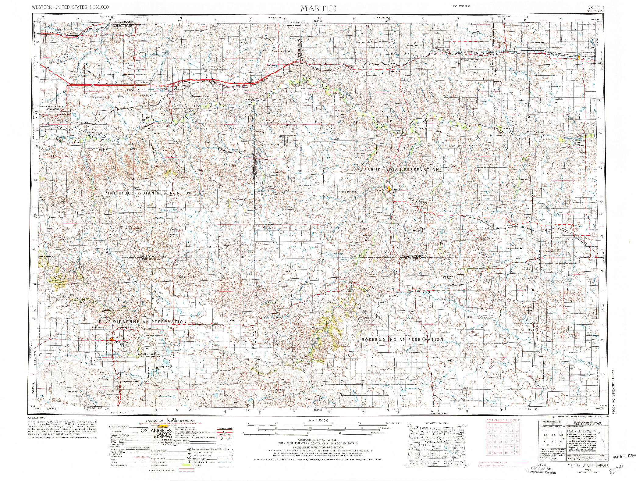 USGS 1:250000-SCALE QUADRANGLE FOR MARTIN, SD 1955