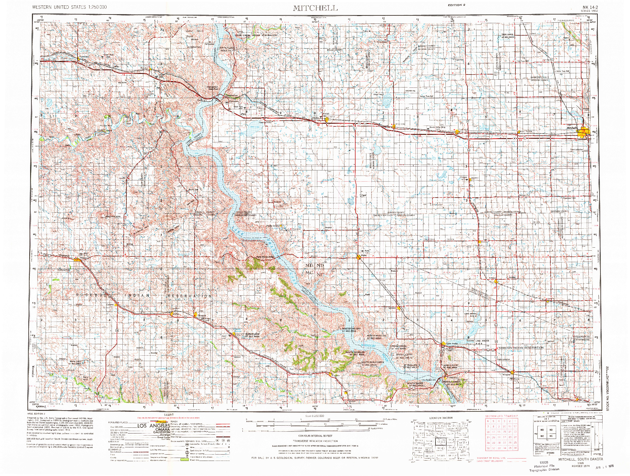 USGS 1:250000-SCALE QUADRANGLE FOR MITCHELL, SD 1955