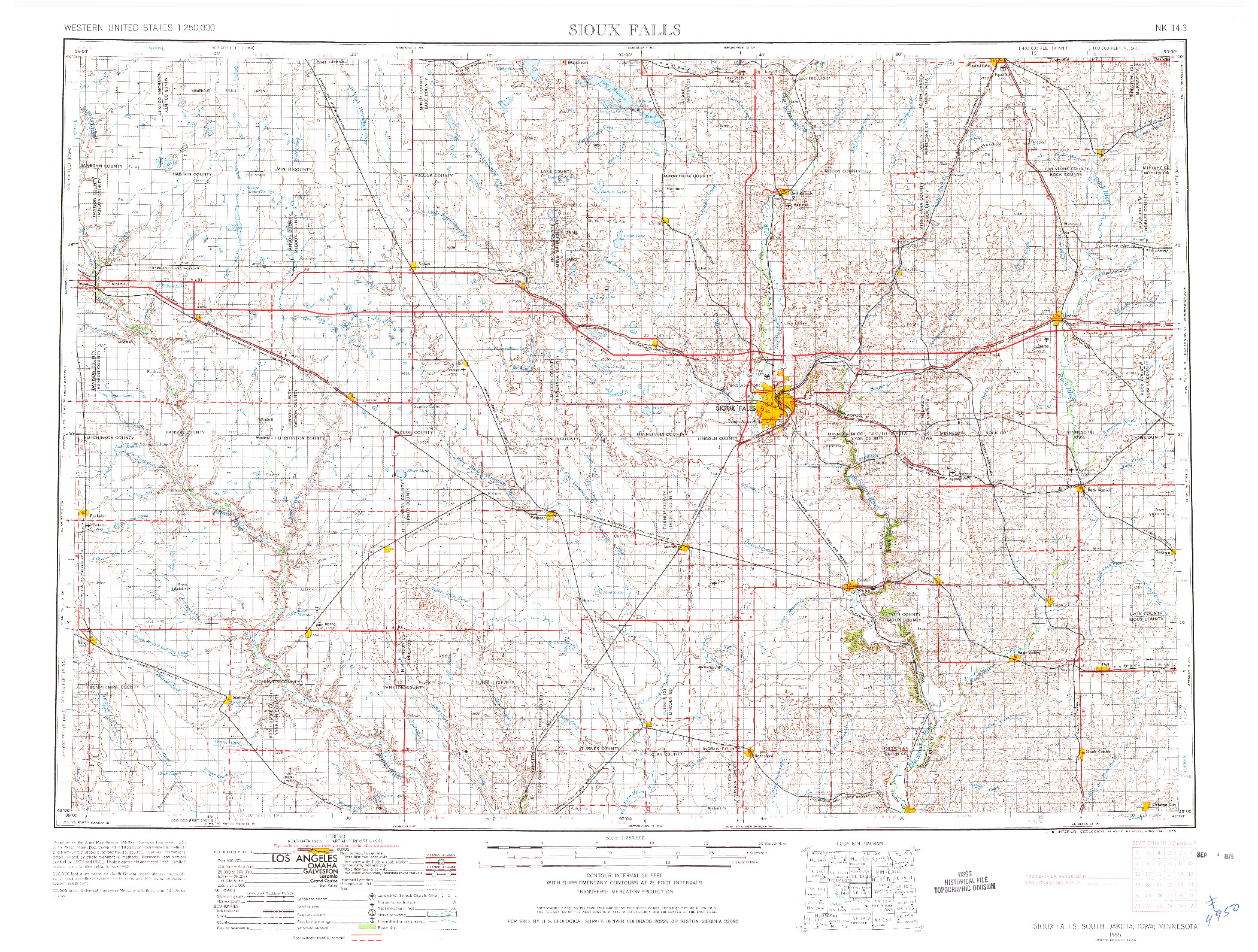 USGS 1:250000-SCALE QUADRANGLE FOR SIOUX FALLS, SD 1955