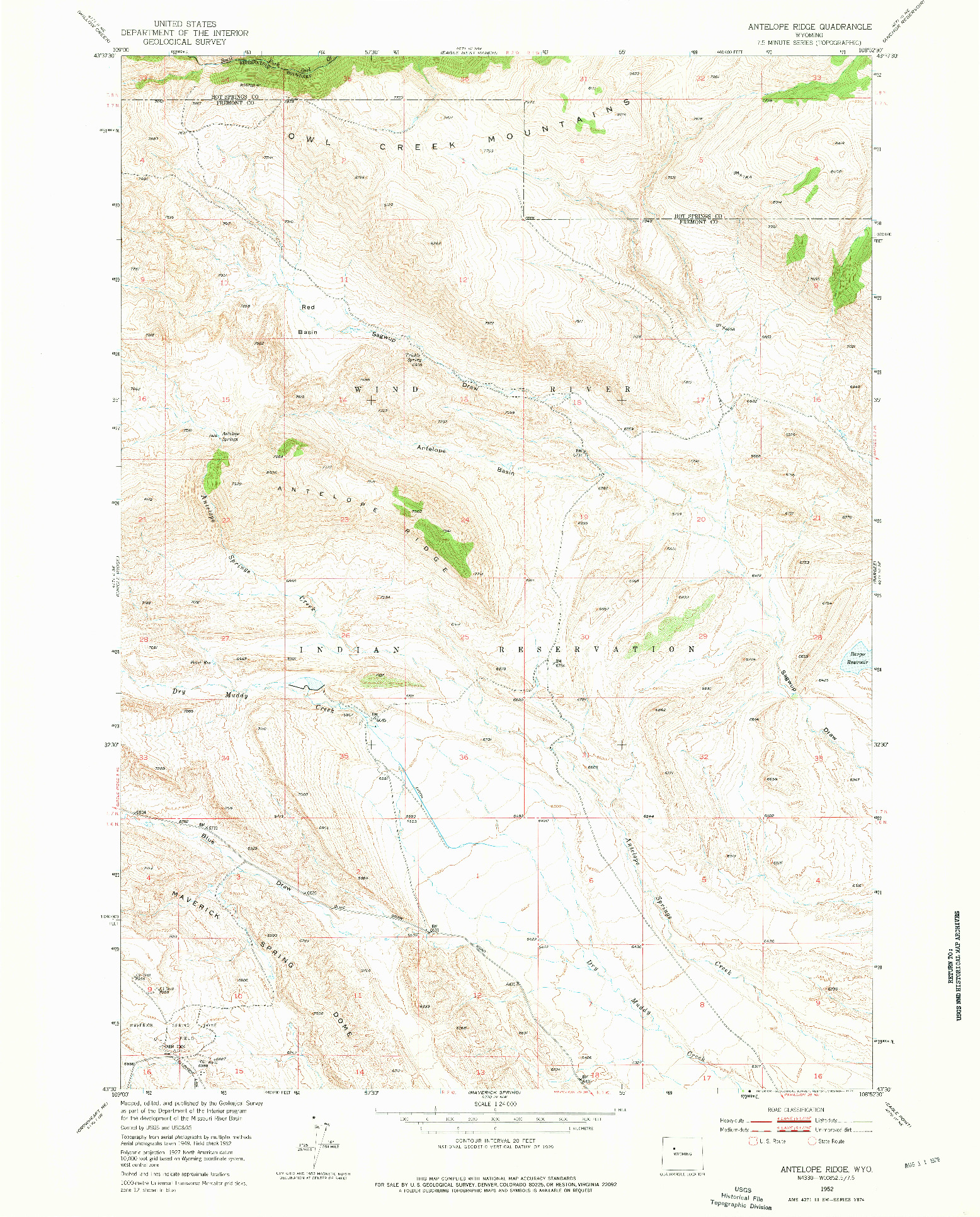 USGS 1:24000-SCALE QUADRANGLE FOR ANTELOPE RIDGE, WY 1952
