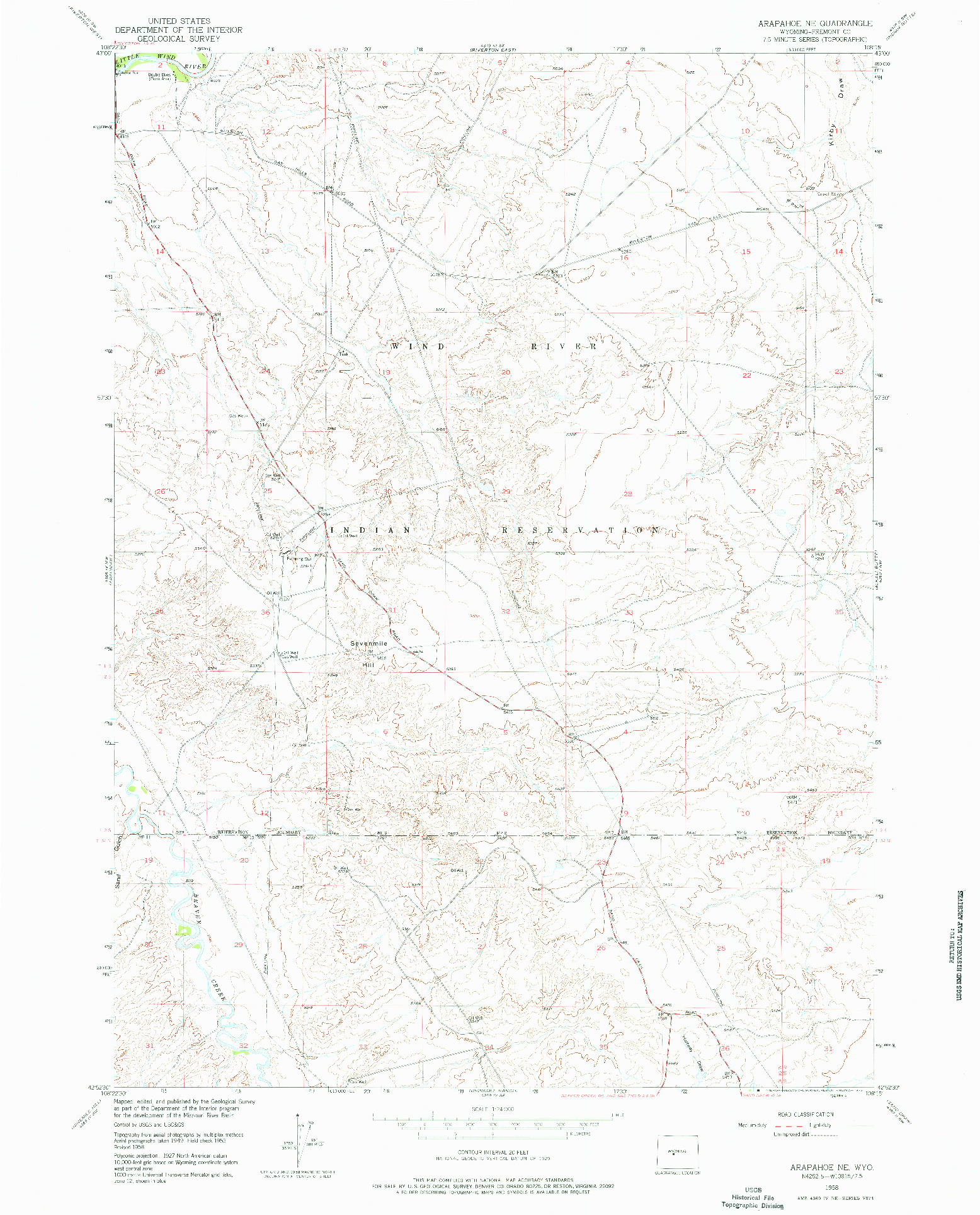 USGS 1:24000-SCALE QUADRANGLE FOR ARAPAHOE NE, WY 1958