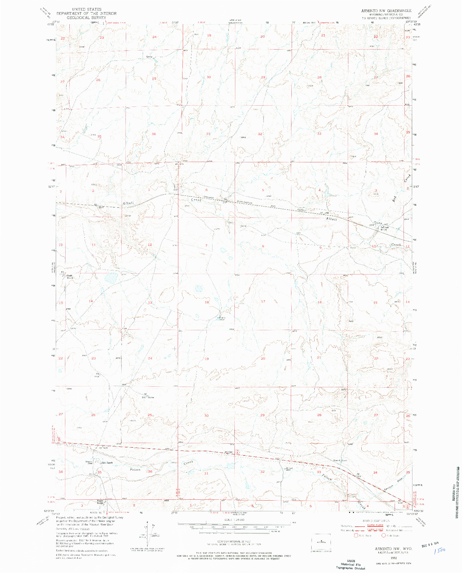 USGS 1:24000-SCALE QUADRANGLE FOR ARMINTO NW, WY 1952