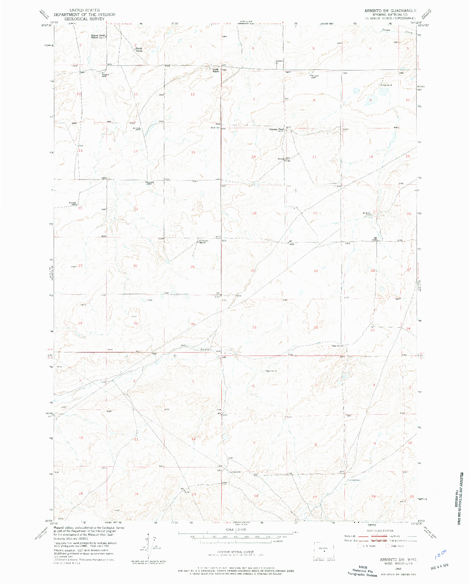 USGS 1:24000-SCALE QUADRANGLE FOR ARMINTO SW, WY 1952