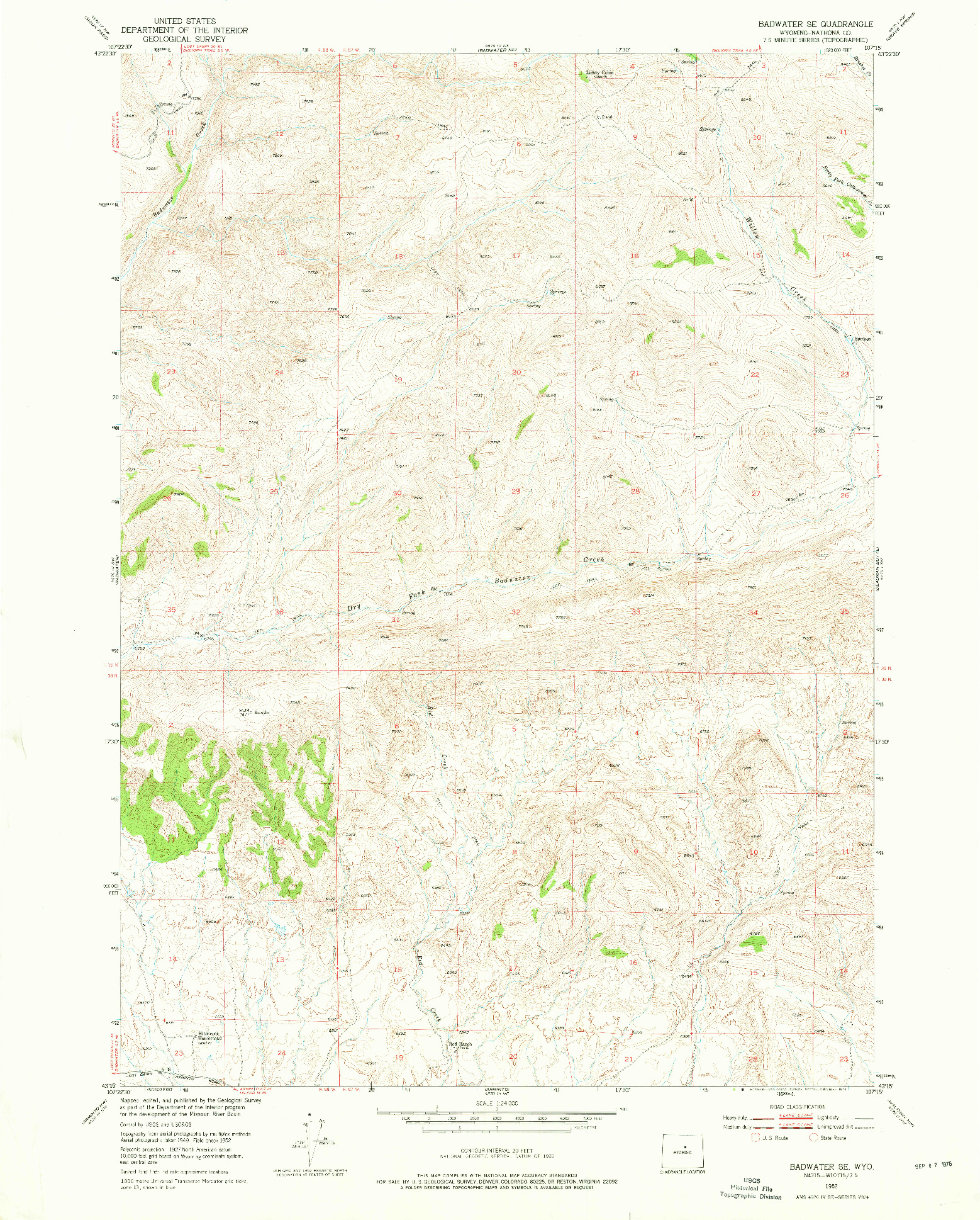 USGS 1:24000-SCALE QUADRANGLE FOR BADWATER SE, WY 1952