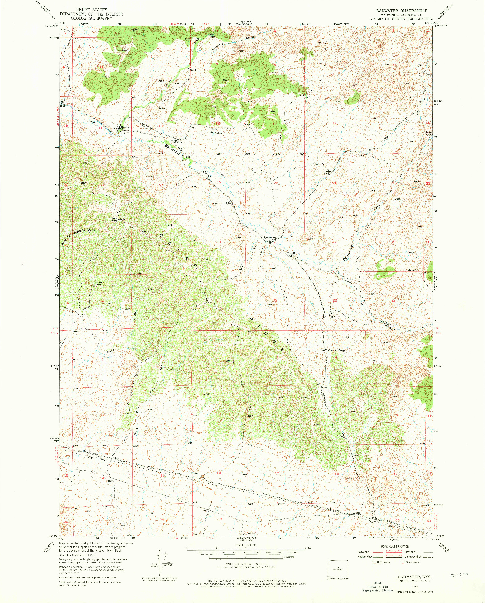 USGS 1:24000-SCALE QUADRANGLE FOR BADWATER, WY 1952