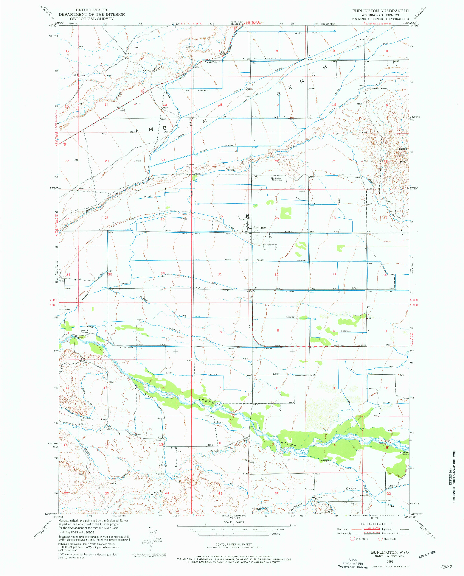 USGS 1:24000-SCALE QUADRANGLE FOR BURLINGTON, WY 1951