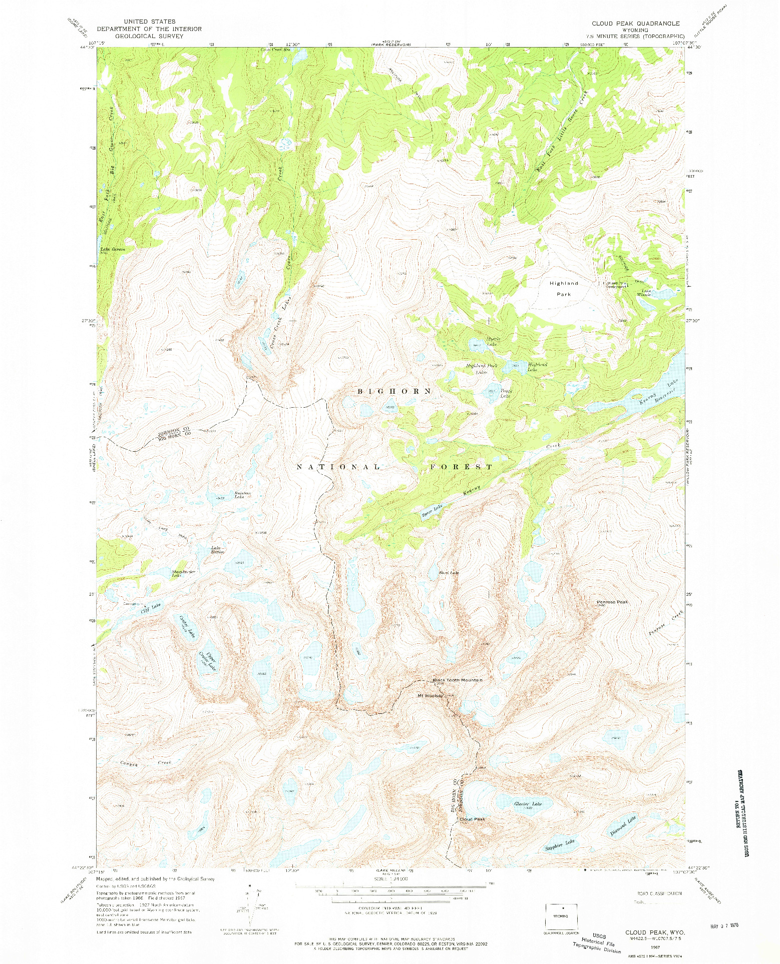 USGS 1:24000-SCALE QUADRANGLE FOR CLOUD PEAK, WY 1967