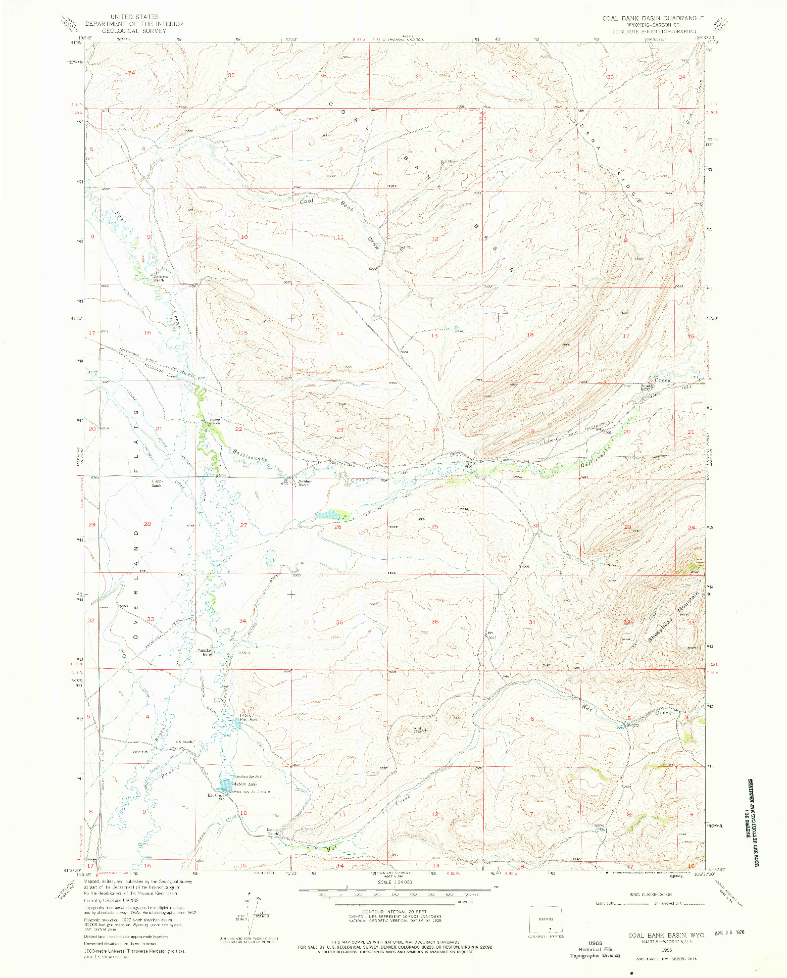 USGS 1:24000-SCALE QUADRANGLE FOR COAL BANK BASIN, WY 1955