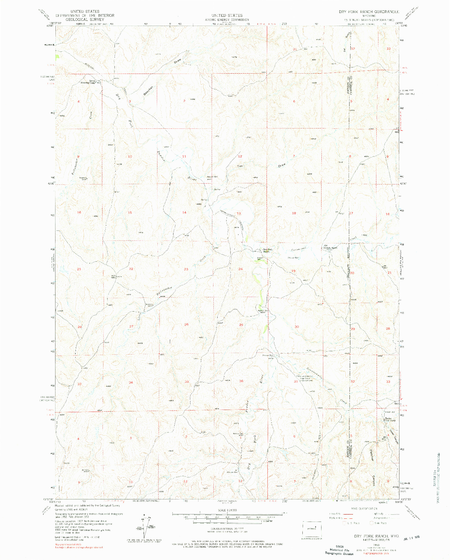 USGS 1:24000-SCALE QUADRANGLE FOR DRY FORK RANCH, WY 1953