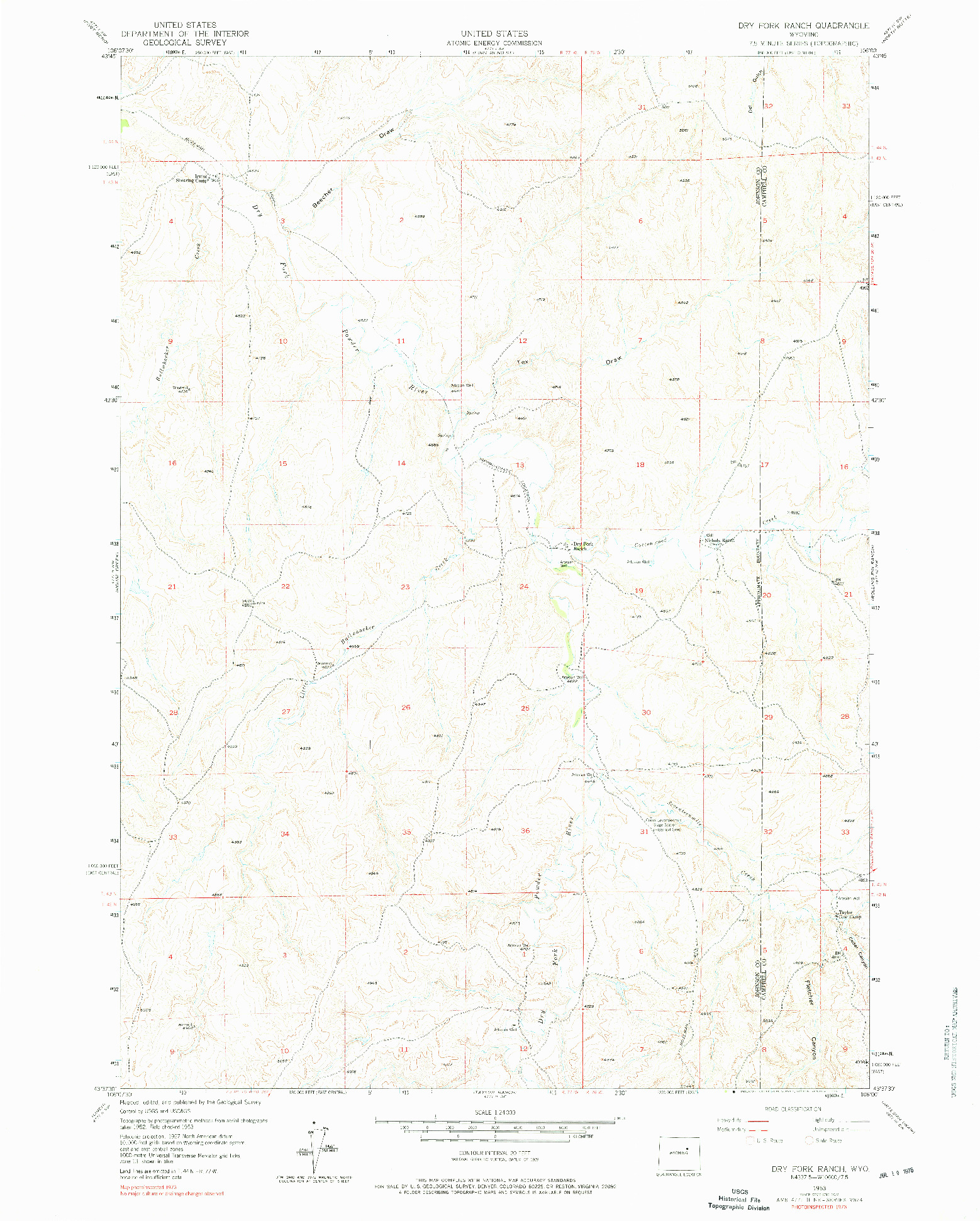 USGS 1:24000-SCALE QUADRANGLE FOR DRY FORK RANCH, WY 1953