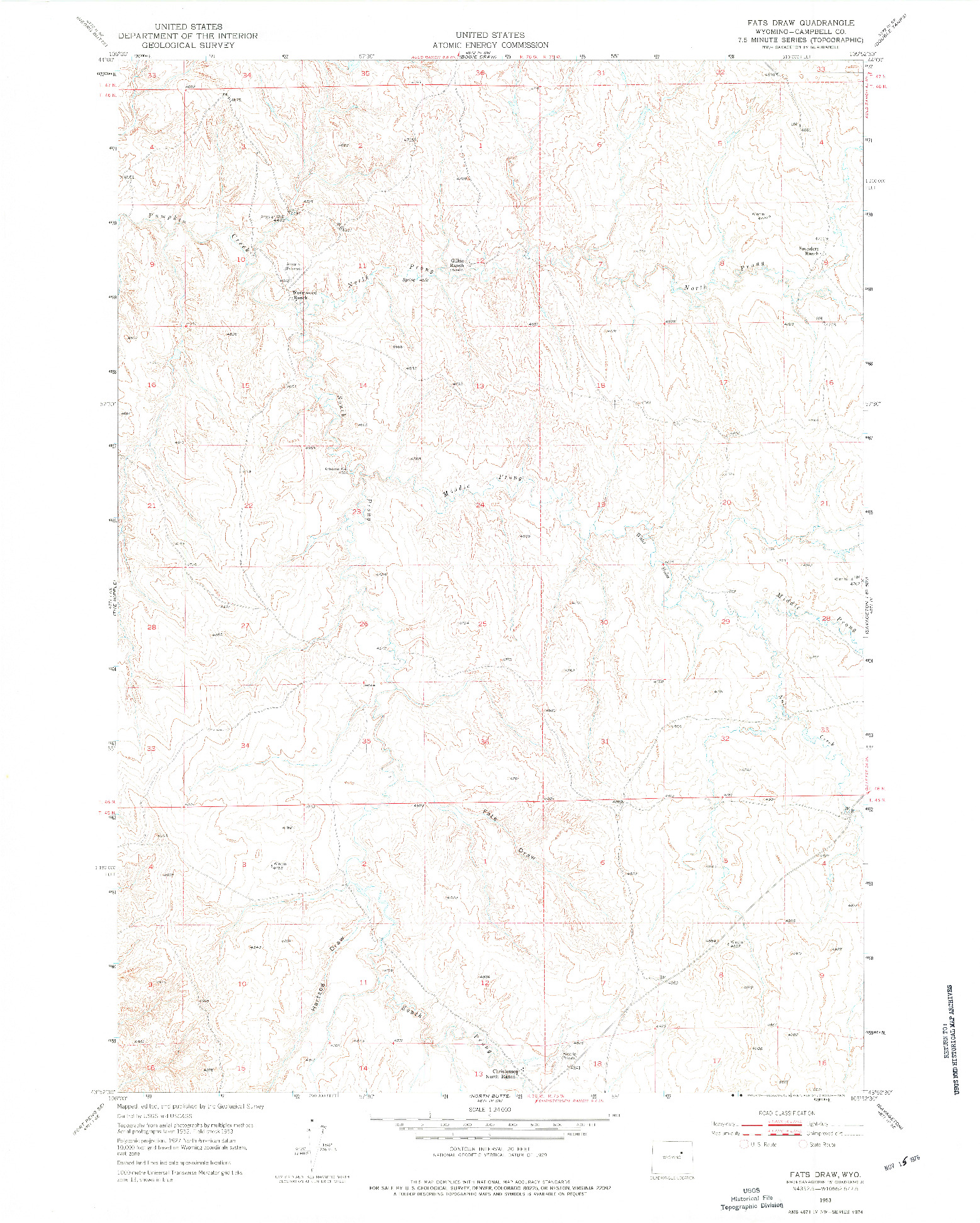 USGS 1:24000-SCALE QUADRANGLE FOR FATS DRAW, WY 1953