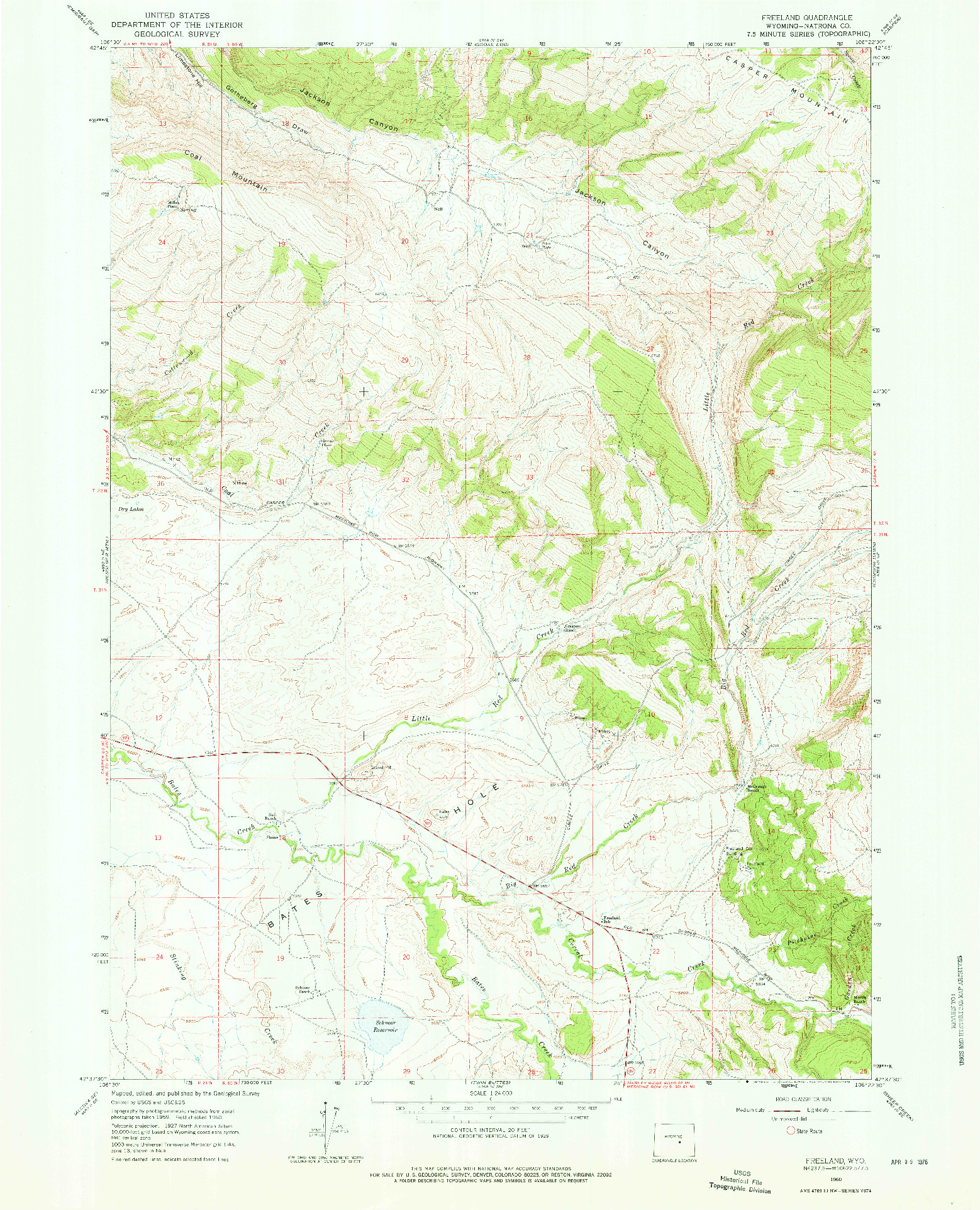 USGS 1:24000-SCALE QUADRANGLE FOR FREELAND, WY 1960