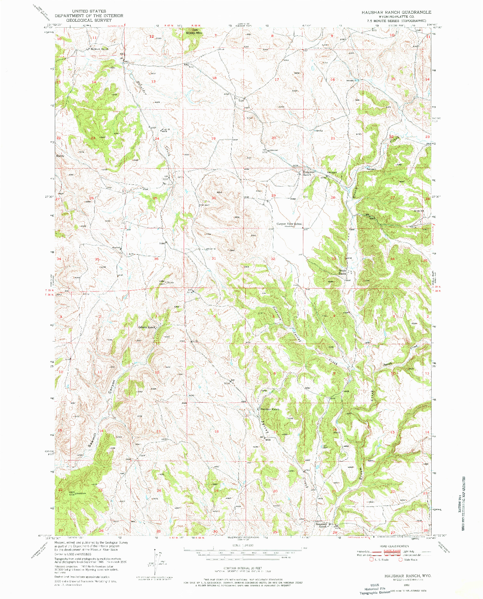 USGS 1:24000-SCALE QUADRANGLE FOR HAUSHAR RANCH, WY 1950