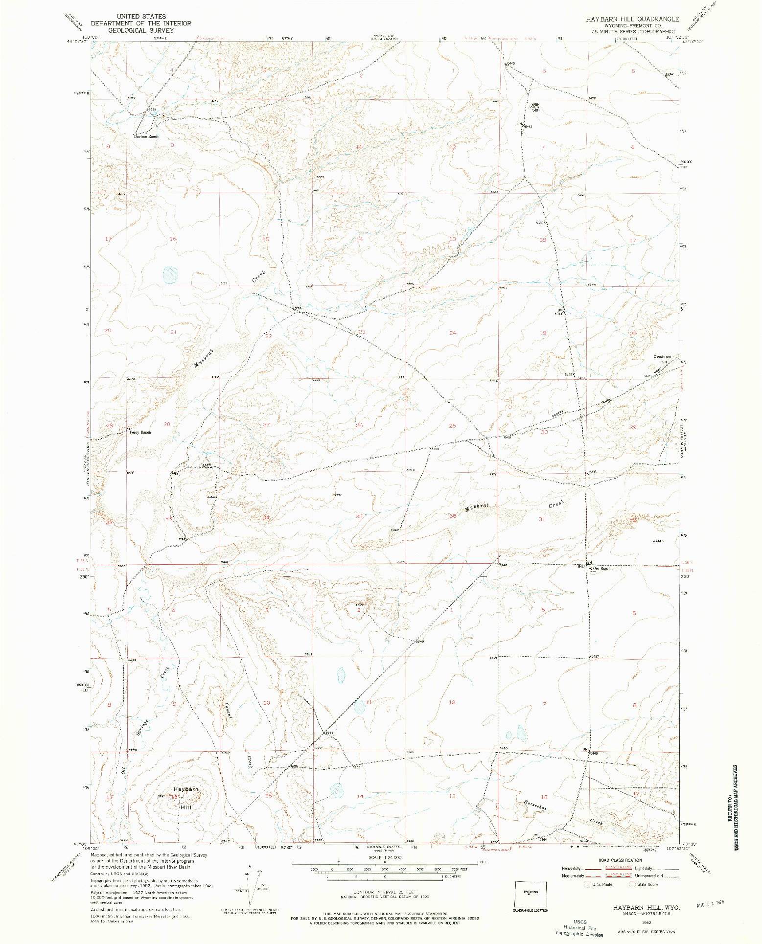 USGS 1:24000-SCALE QUADRANGLE FOR HAYBARN HILL, WY 1952