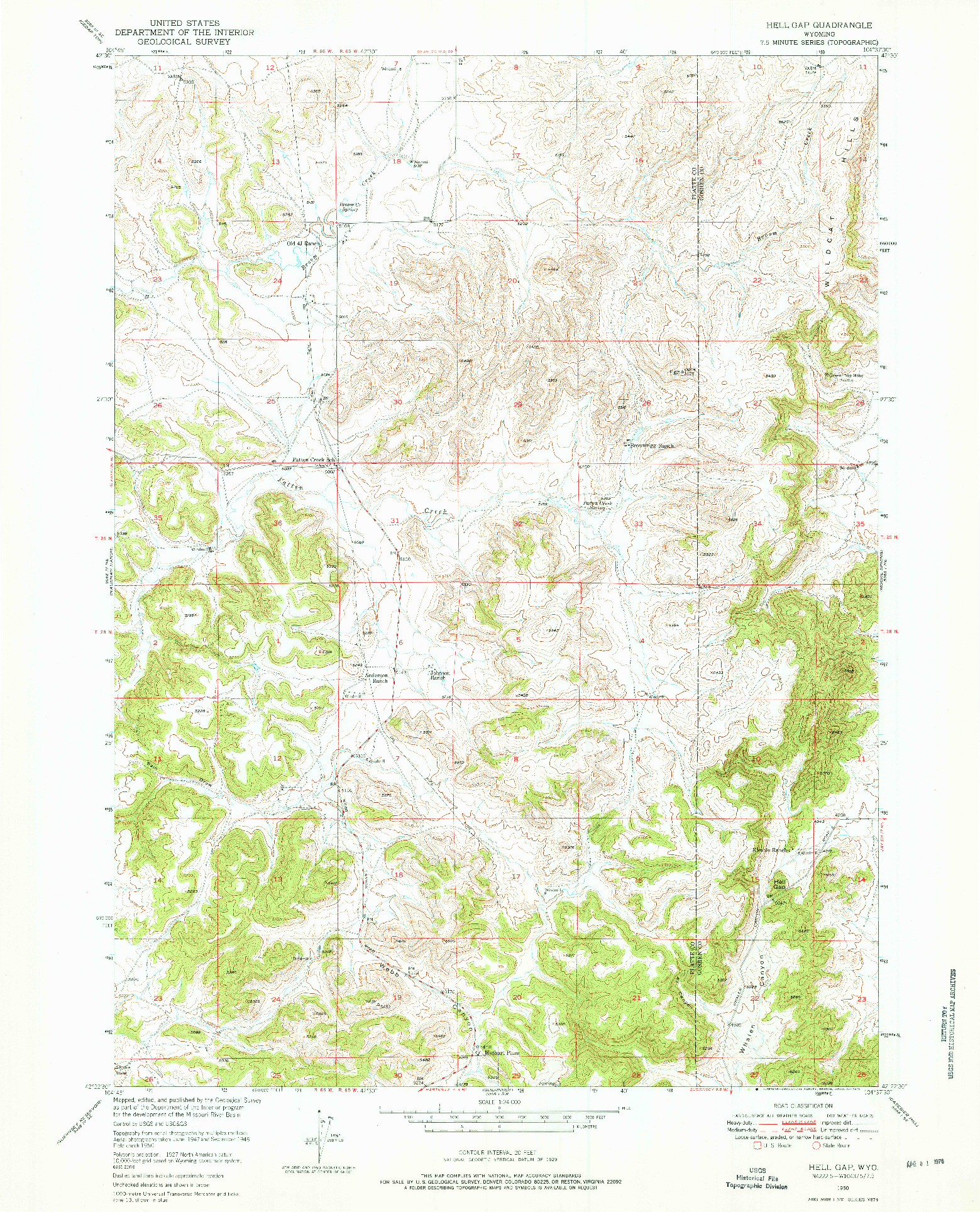 USGS 1:24000-SCALE QUADRANGLE FOR HELL GAP, WY 1950