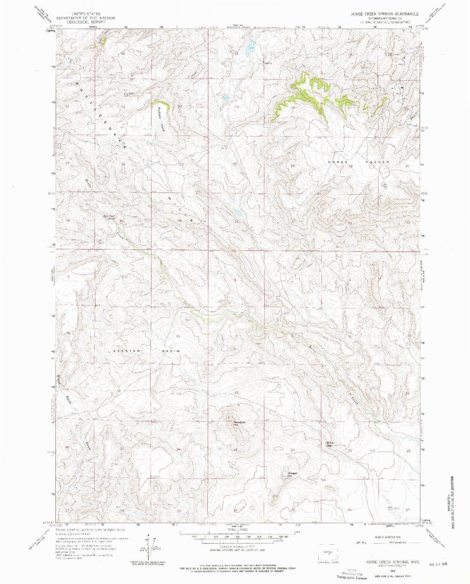 USGS 1:24000-SCALE QUADRANGLE FOR HORSE CREEK SPRINGS, WY 1959