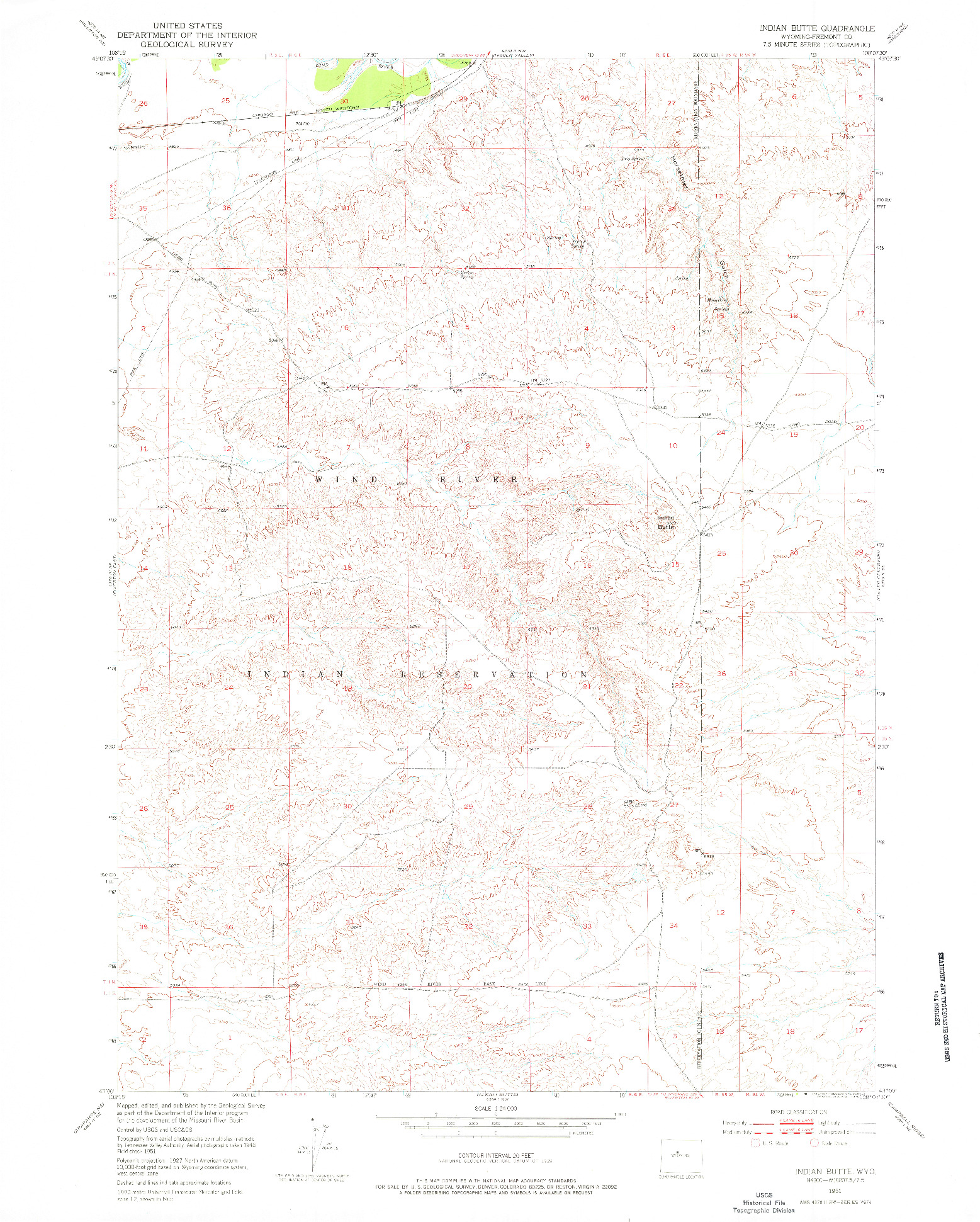 USGS 1:24000-SCALE QUADRANGLE FOR INDIAN BUTTE, WY 1951