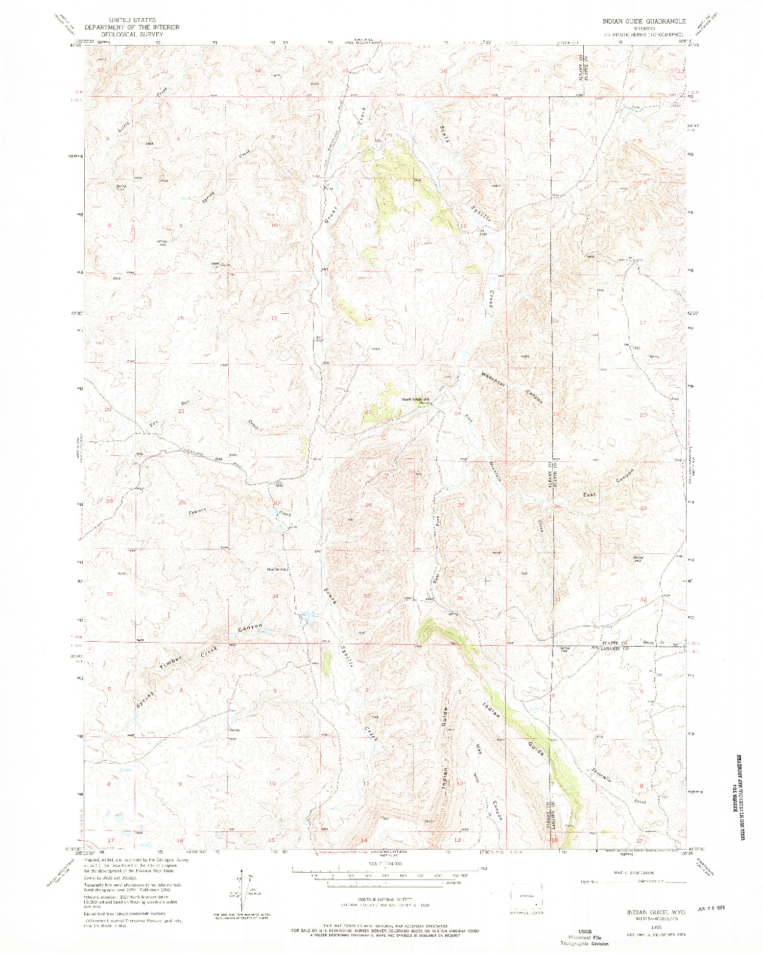 USGS 1:24000-SCALE QUADRANGLE FOR INDIAN GUIDE, WY 1955