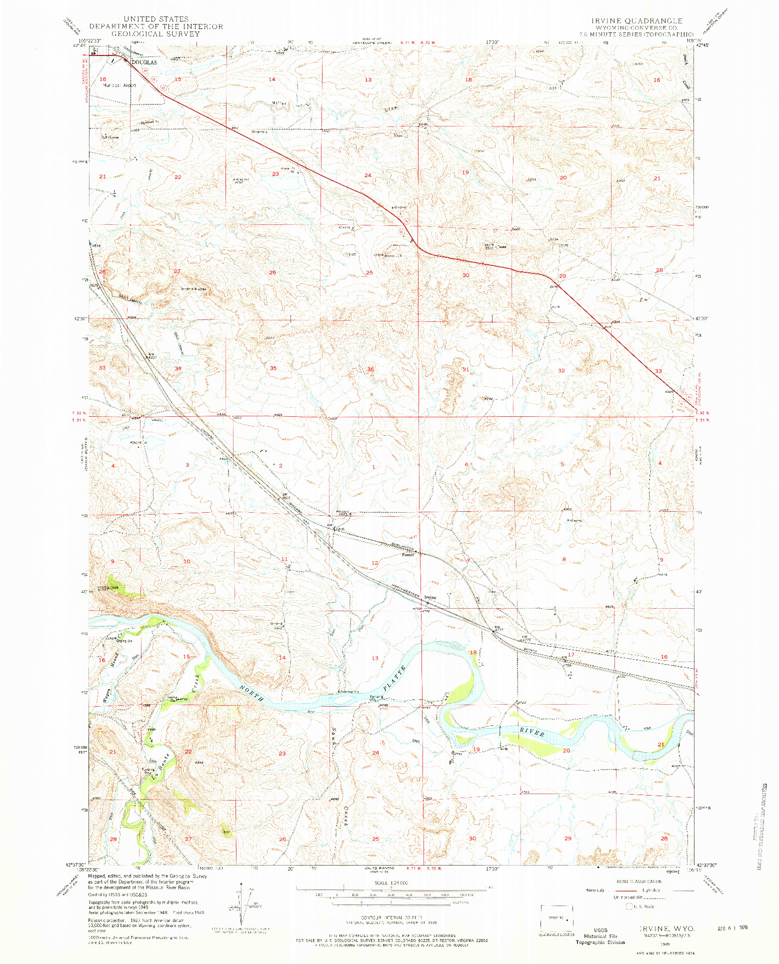 USGS 1:24000-SCALE QUADRANGLE FOR IRVINE, WY 1949