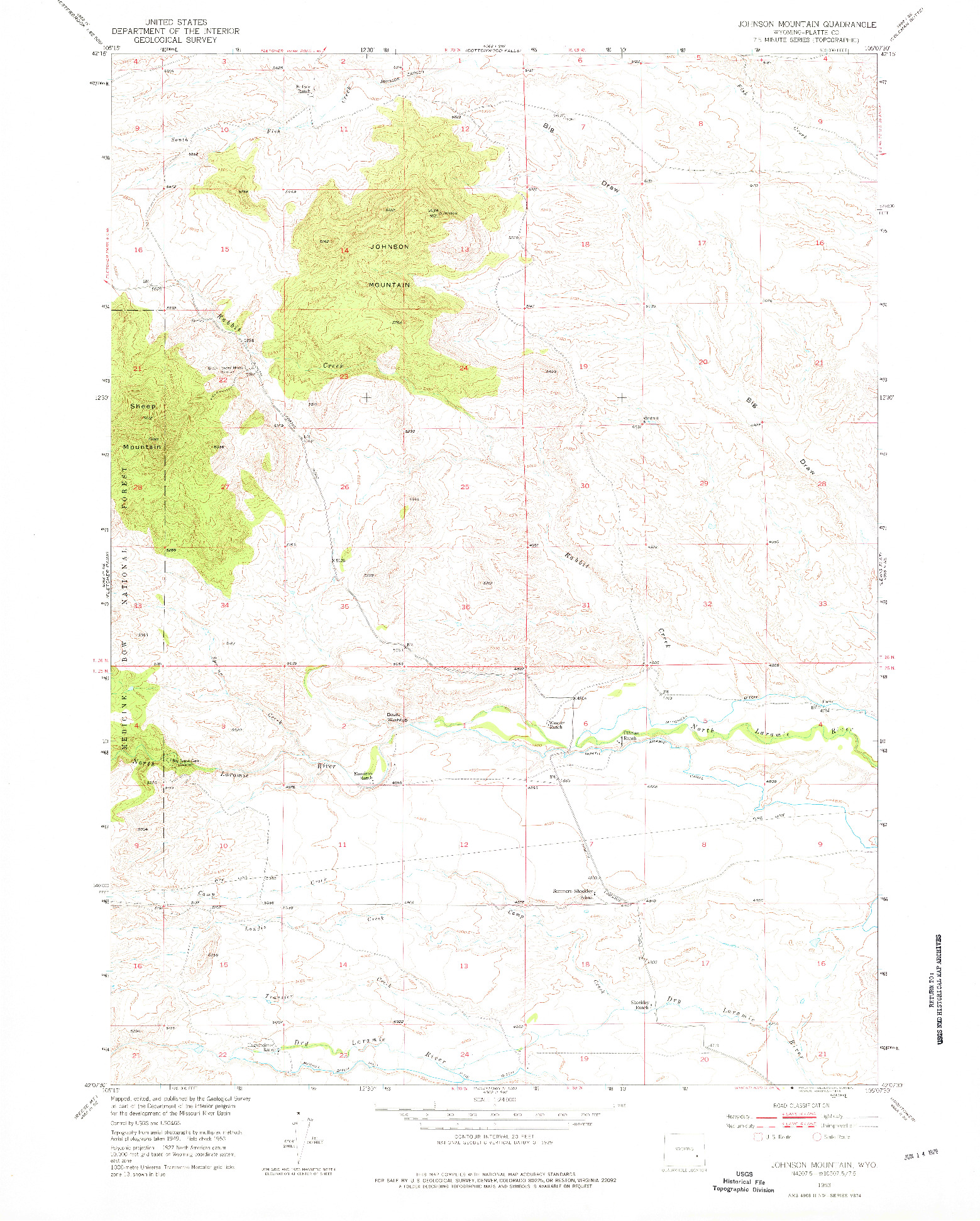 USGS 1:24000-SCALE QUADRANGLE FOR JOHNSON MOUNTAIN, WY 1953