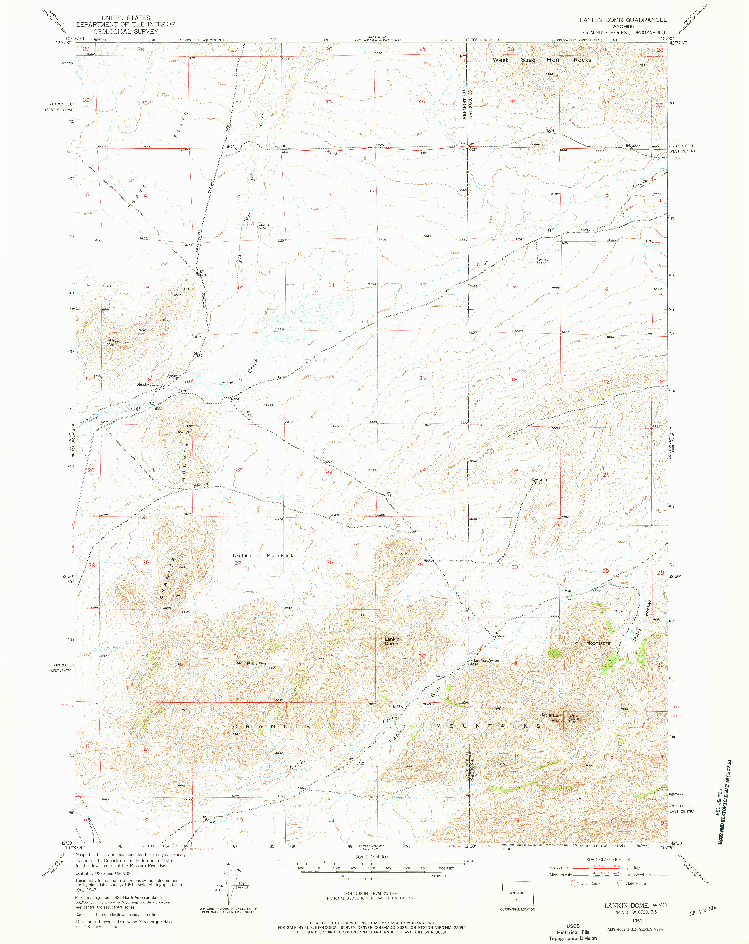 USGS 1:24000-SCALE QUADRANGLE FOR LANKIN DOME, WY 1951
