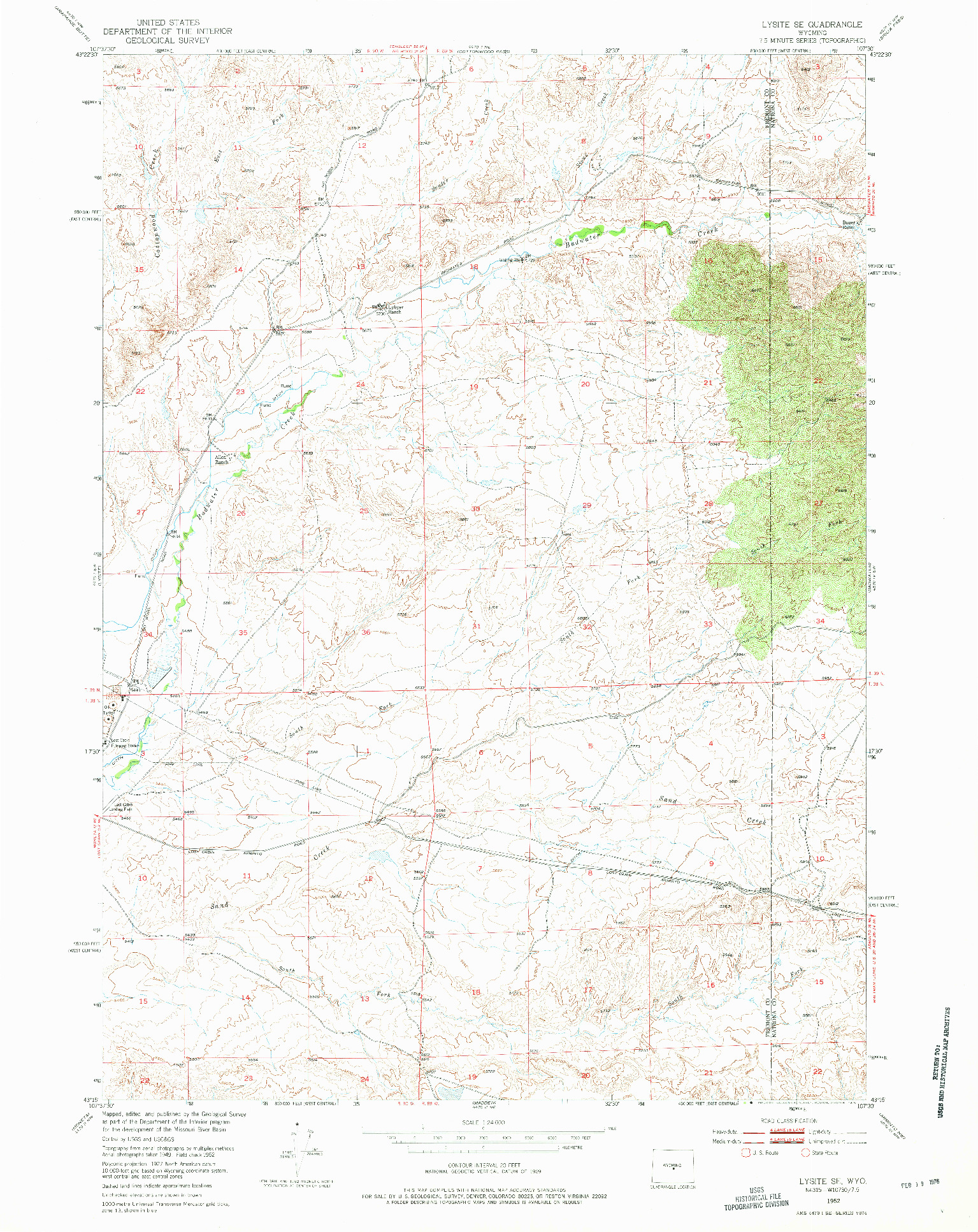 USGS 1:24000-SCALE QUADRANGLE FOR LYSITE SE, WY 1952