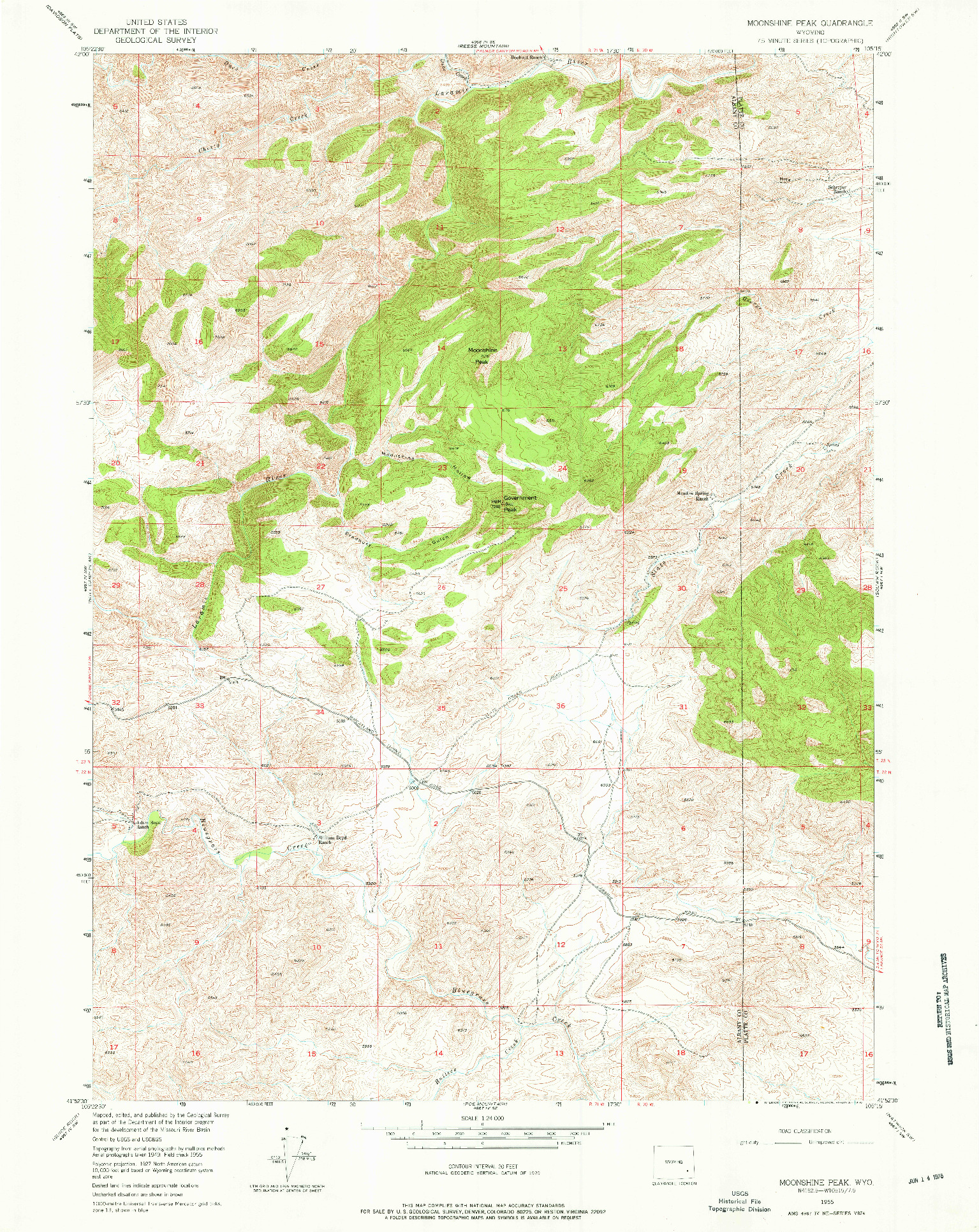 USGS 1:24000-SCALE QUADRANGLE FOR MOONSHINE PEAK, WY 1955