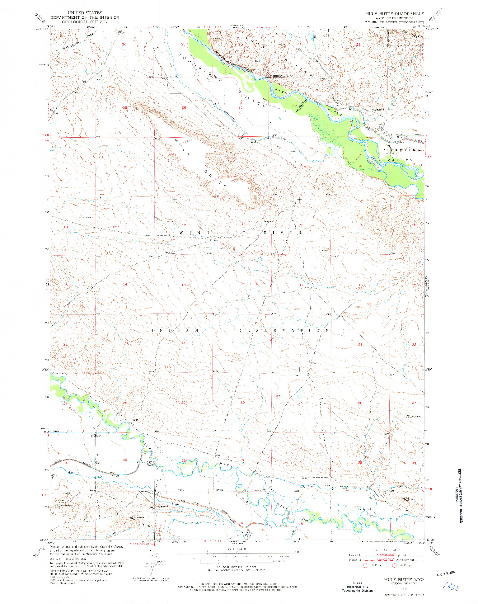 USGS 1:24000-SCALE QUADRANGLE FOR MULE BUTTE, WY 1951