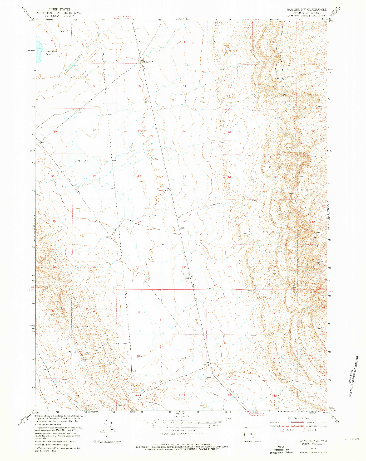 USGS 1:24000-SCALE QUADRANGLE FOR RAWLINS NW, WY 1953