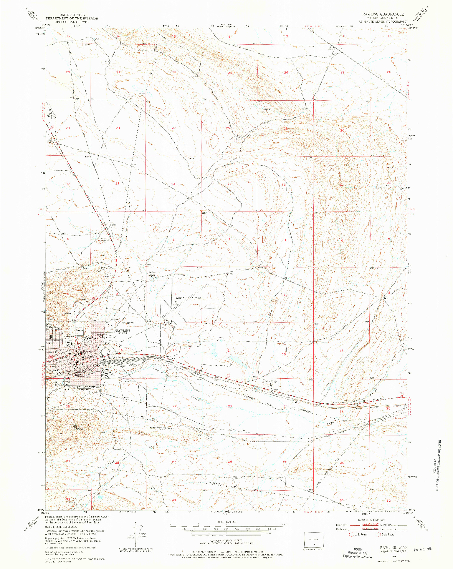 USGS 1:24000-SCALE QUADRANGLE FOR RAWLINS, WY 1953