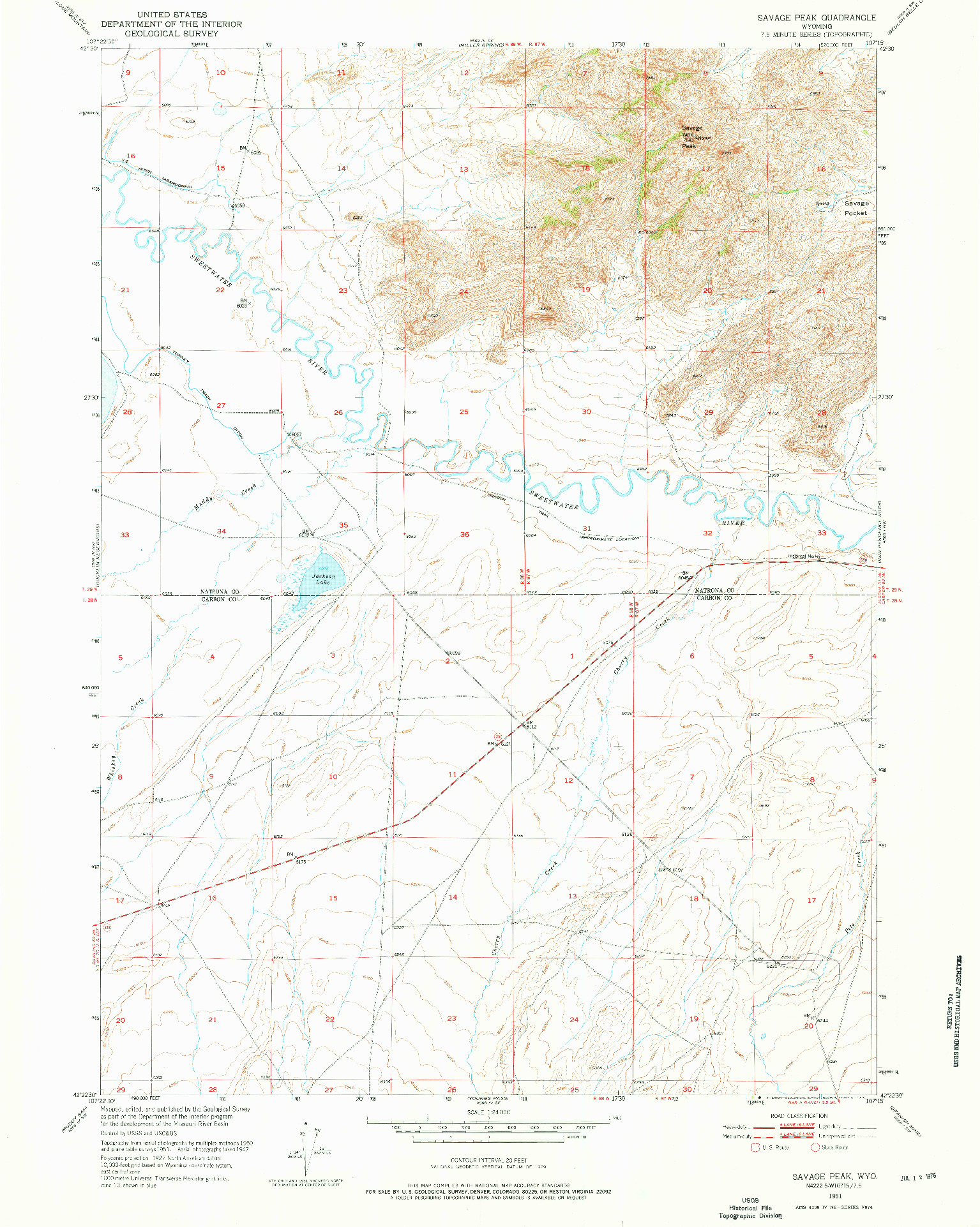 USGS 1:24000-SCALE QUADRANGLE FOR SAVAGE PEAK, WY 1951