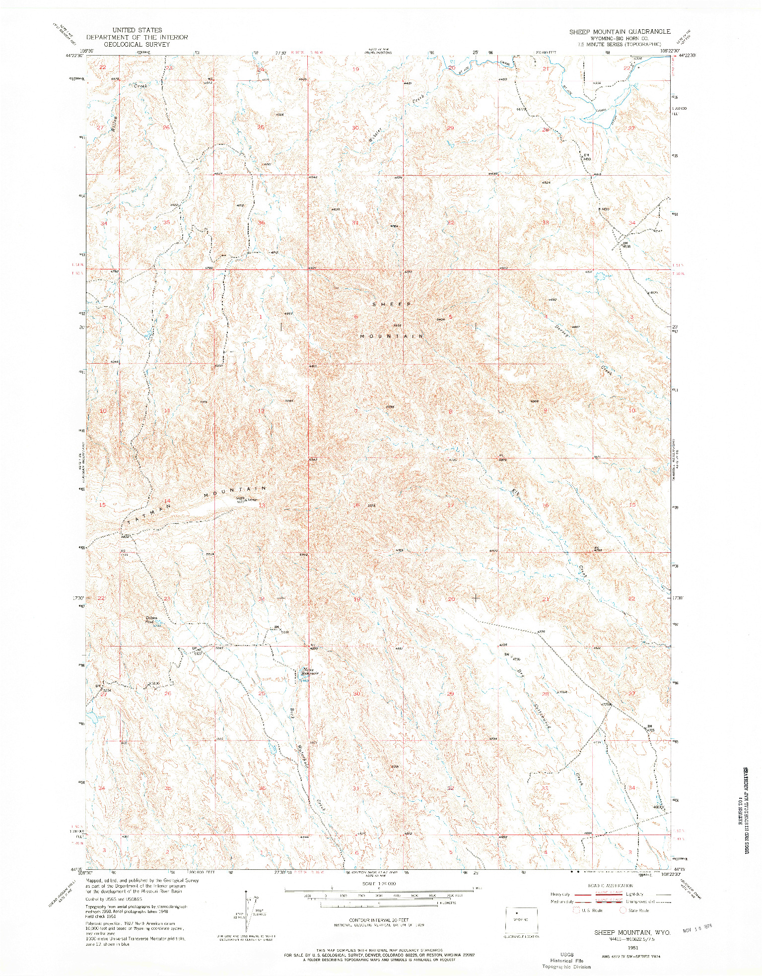 USGS 1:24000-SCALE QUADRANGLE FOR SHEEP MOUNTAIN, WY 1951