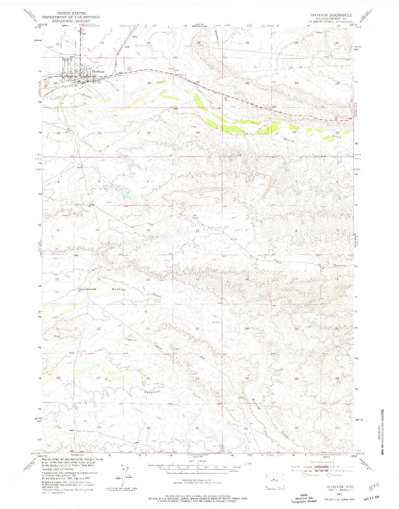 USGS 1:24000-SCALE QUADRANGLE FOR SHOSHONI, WY 1951