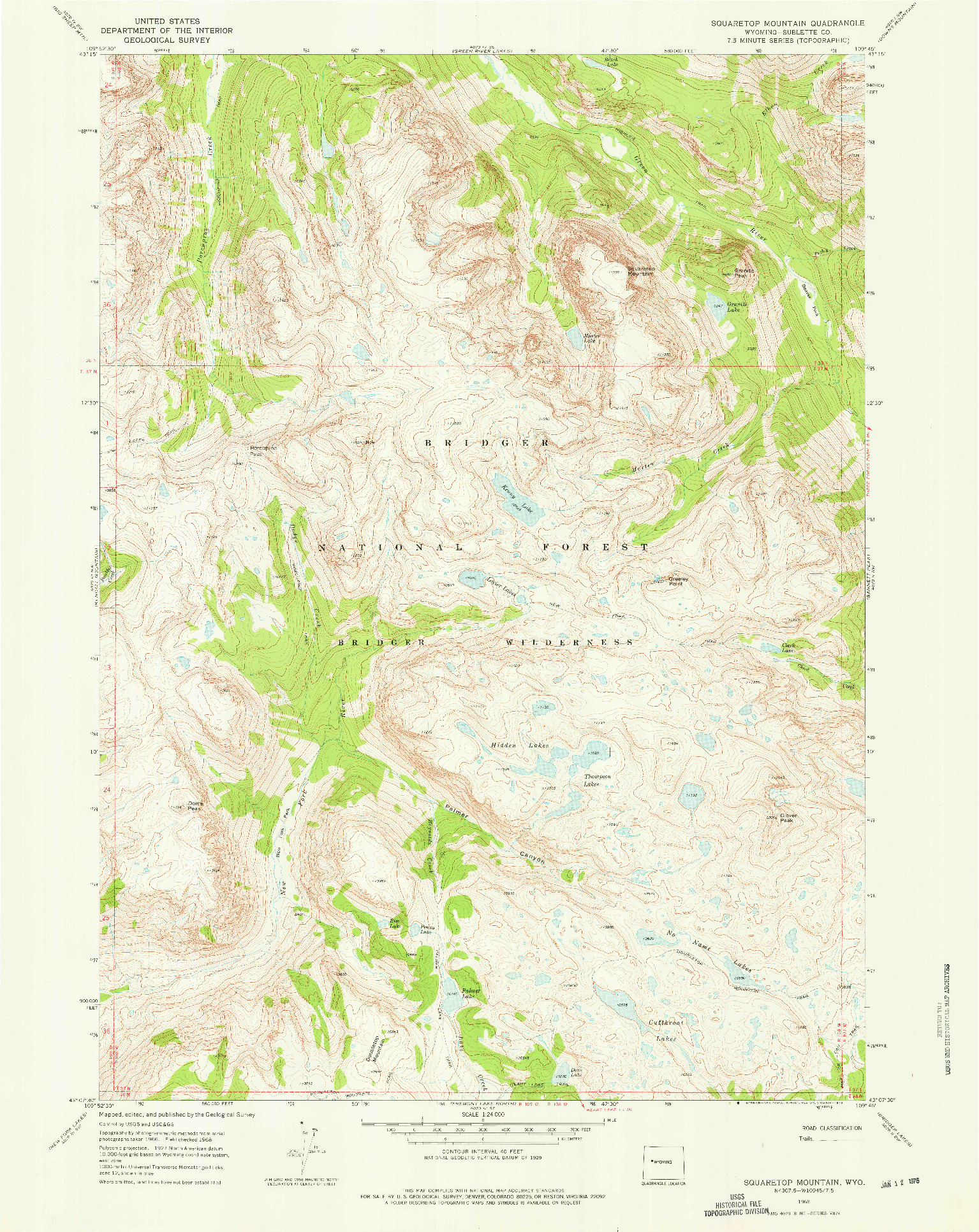 USGS 1:24000-SCALE QUADRANGLE FOR SQUARETOP MOUNTAIN, WY 1968