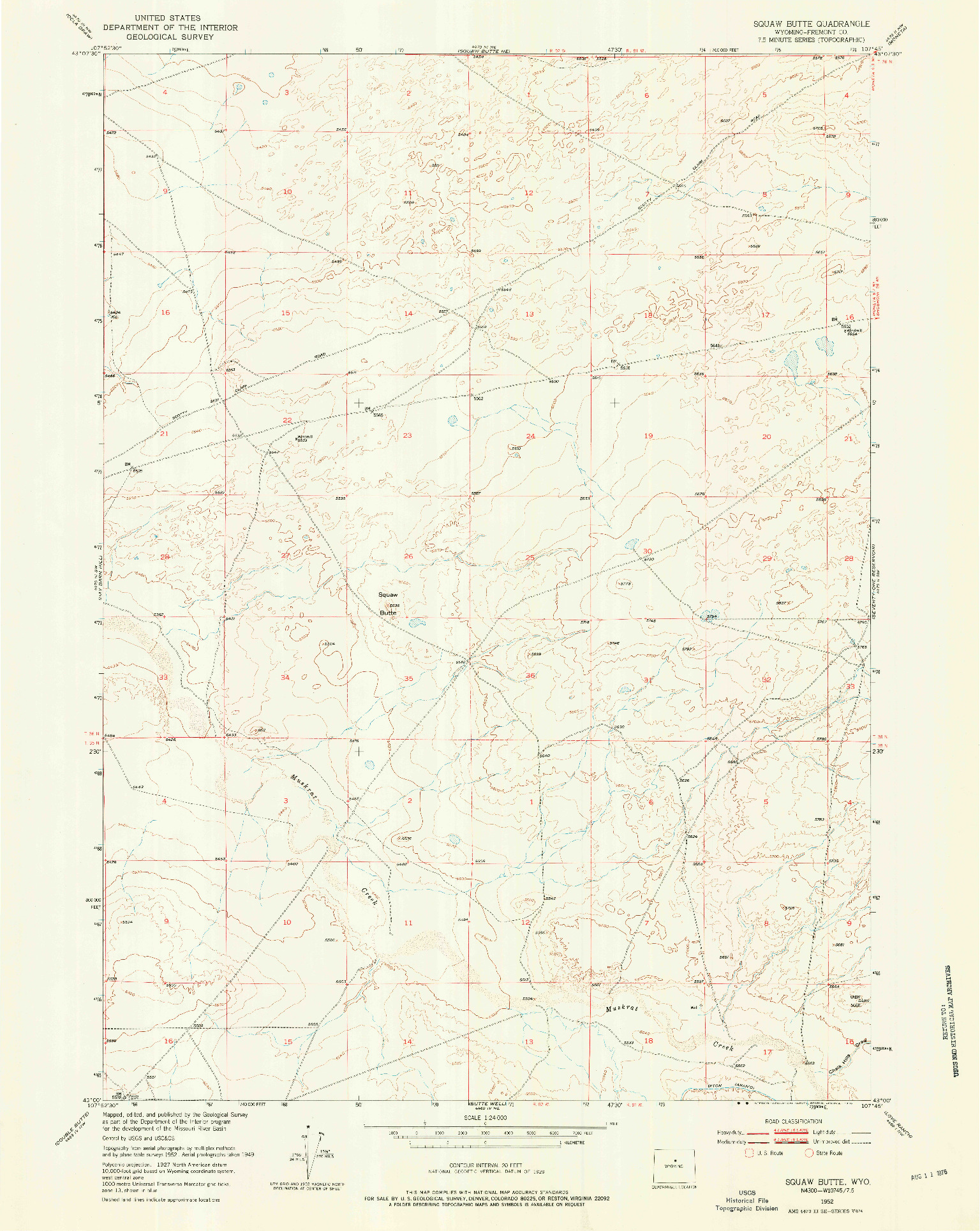 USGS 1:24000-SCALE QUADRANGLE FOR SQUAW BUTTE, WY 1952