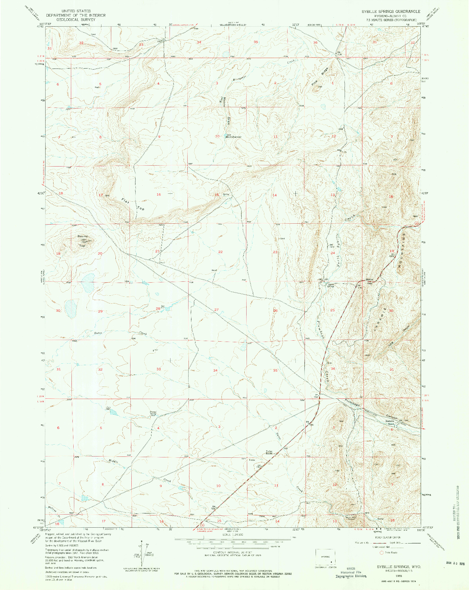 USGS 1:24000-SCALE QUADRANGLE FOR SYBILLE SPRINGS, WY 1955