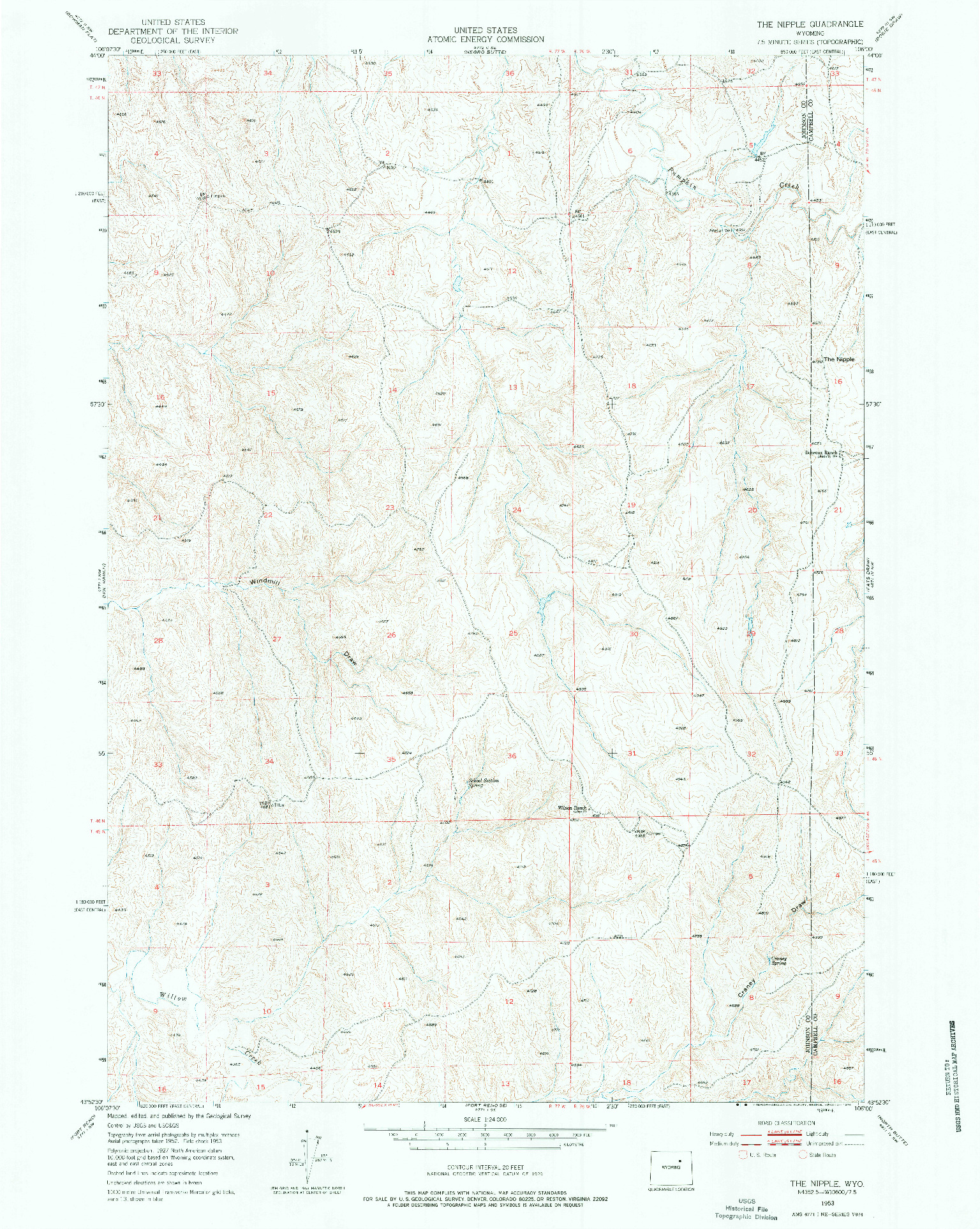 USGS 1:24000-SCALE QUADRANGLE FOR THE NIPPLE, WY 1953