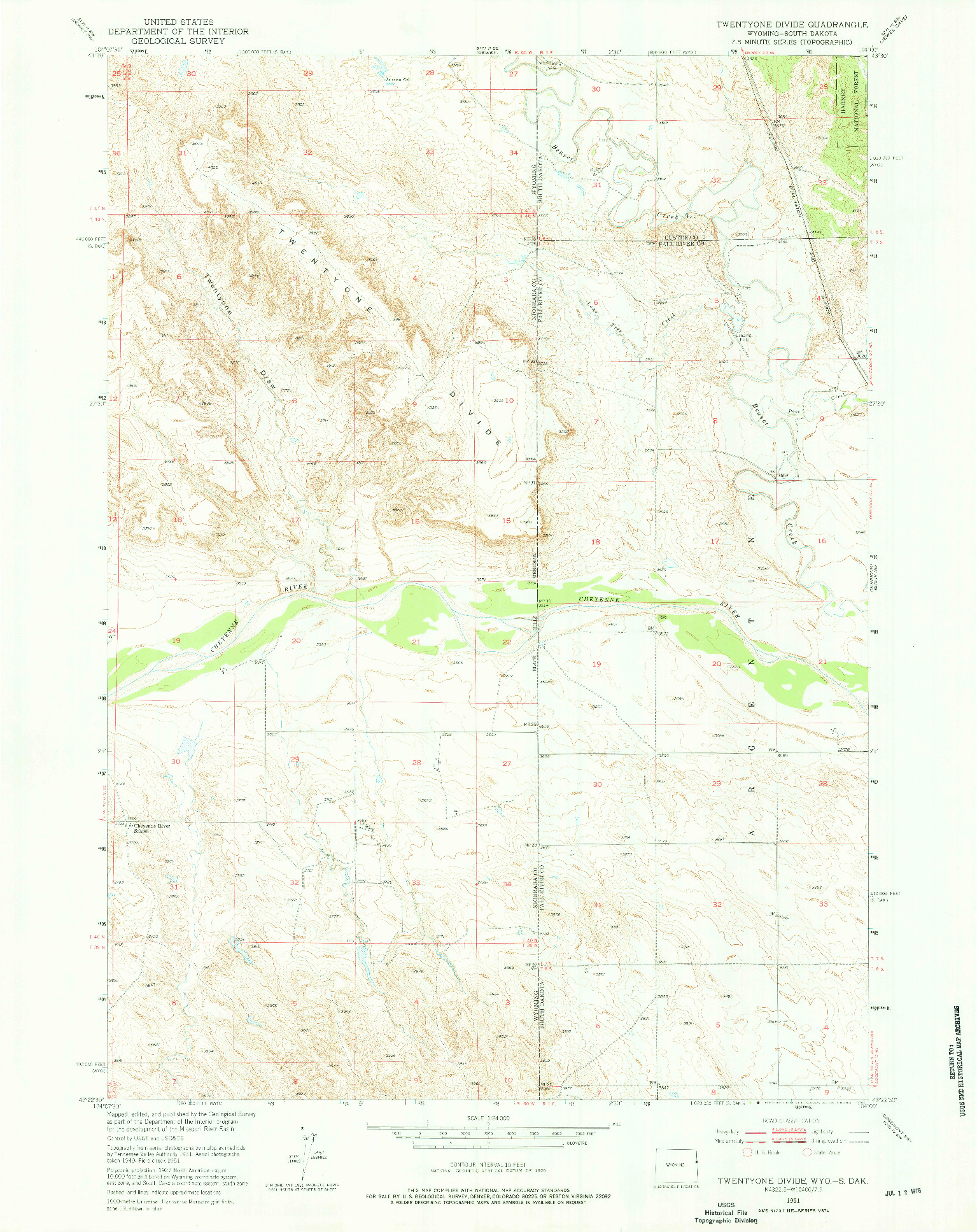 USGS 1:24000-SCALE QUADRANGLE FOR TWENTYONE DIVIDE, WY 1951