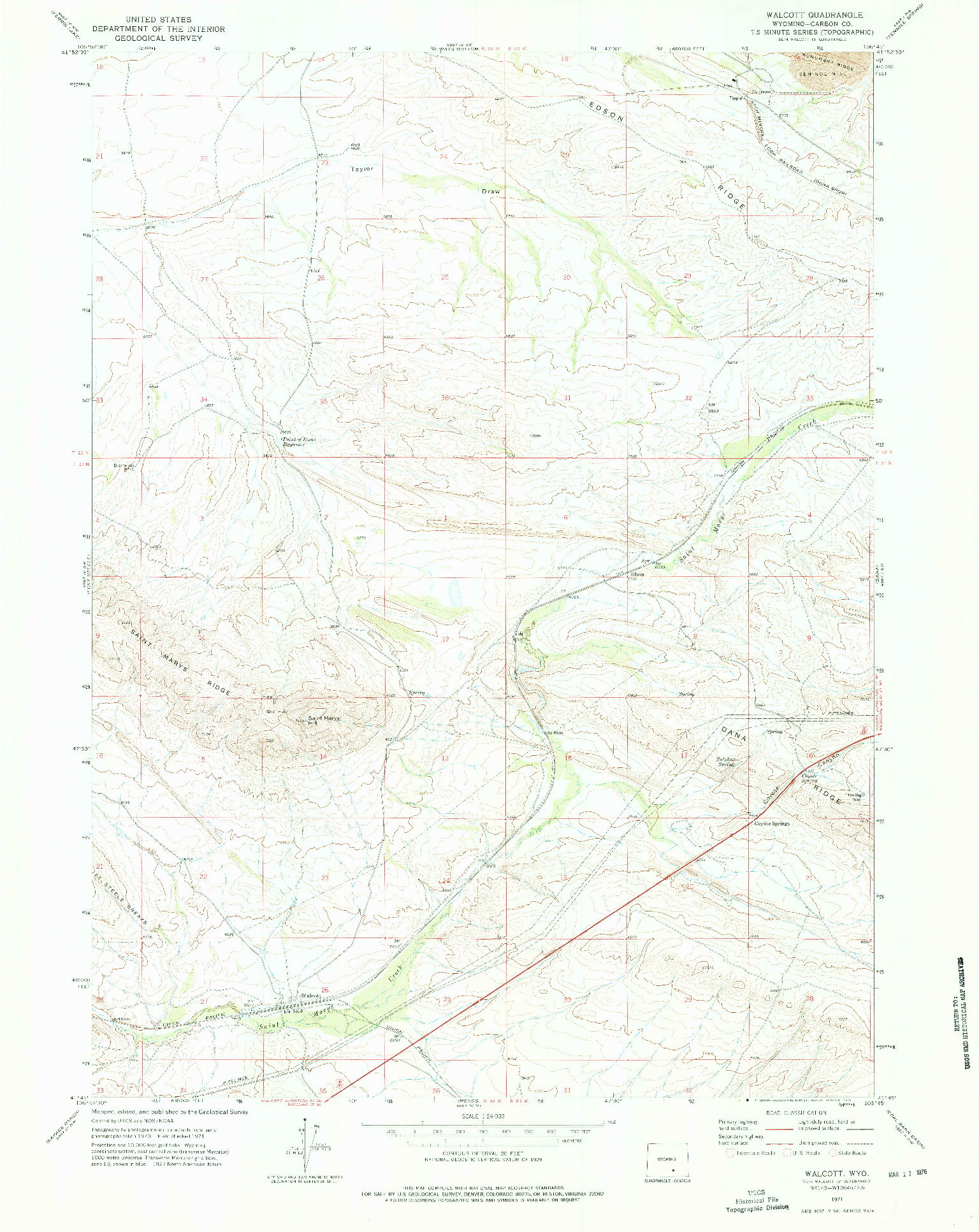 USGS 1:24000-SCALE QUADRANGLE FOR WALCOTT, WY 1971