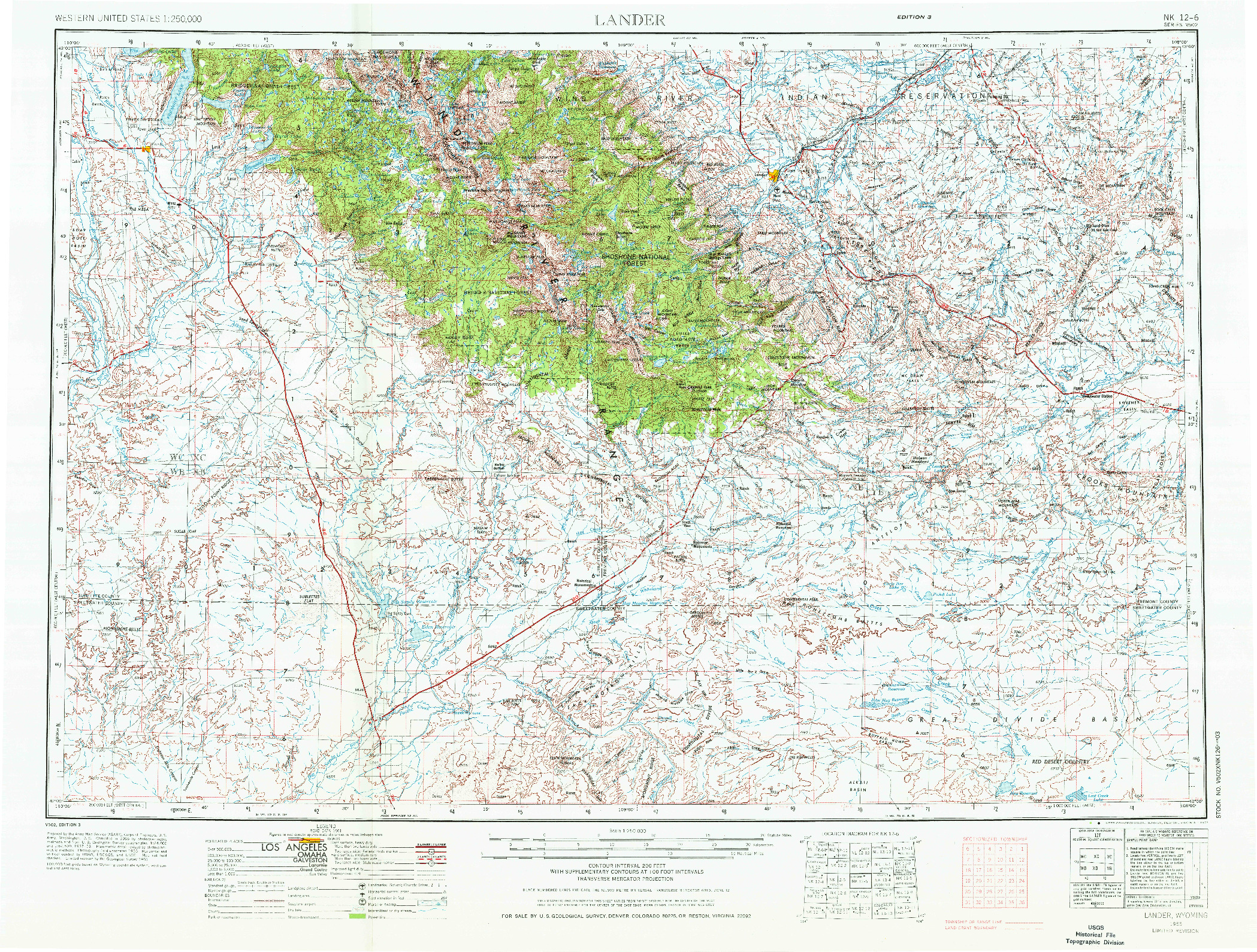 USGS 1:250000-SCALE QUADRANGLE FOR LANDER, WY 1955