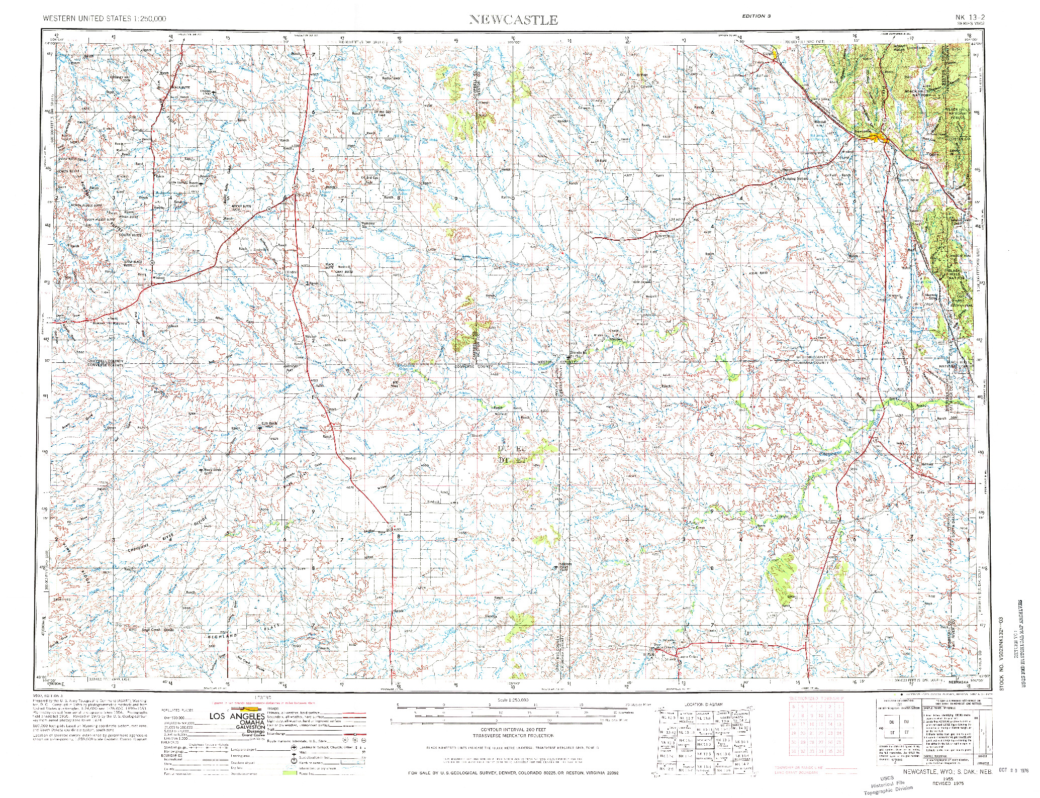 USGS 1:250000-SCALE QUADRANGLE FOR NEWCASTLE, WY 1955